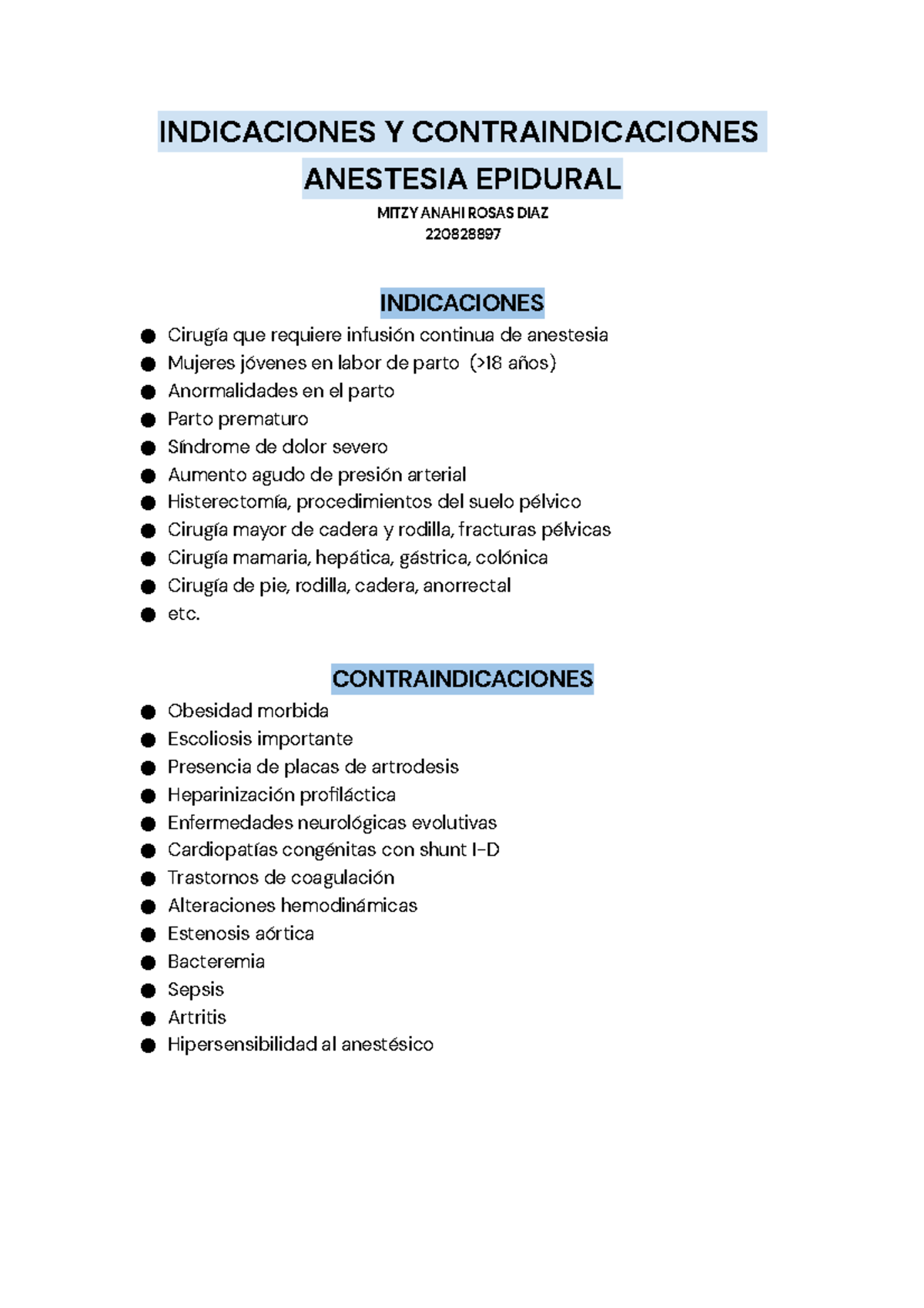 Indicaciones Y Contraindicaciones DE LA Anestesia Epidural