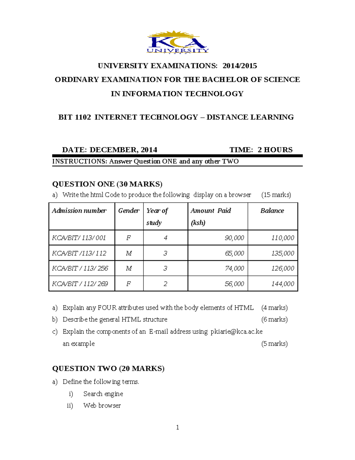 BIT 1102 Internet Technology – Distance Learning - UNIVERSITY ...