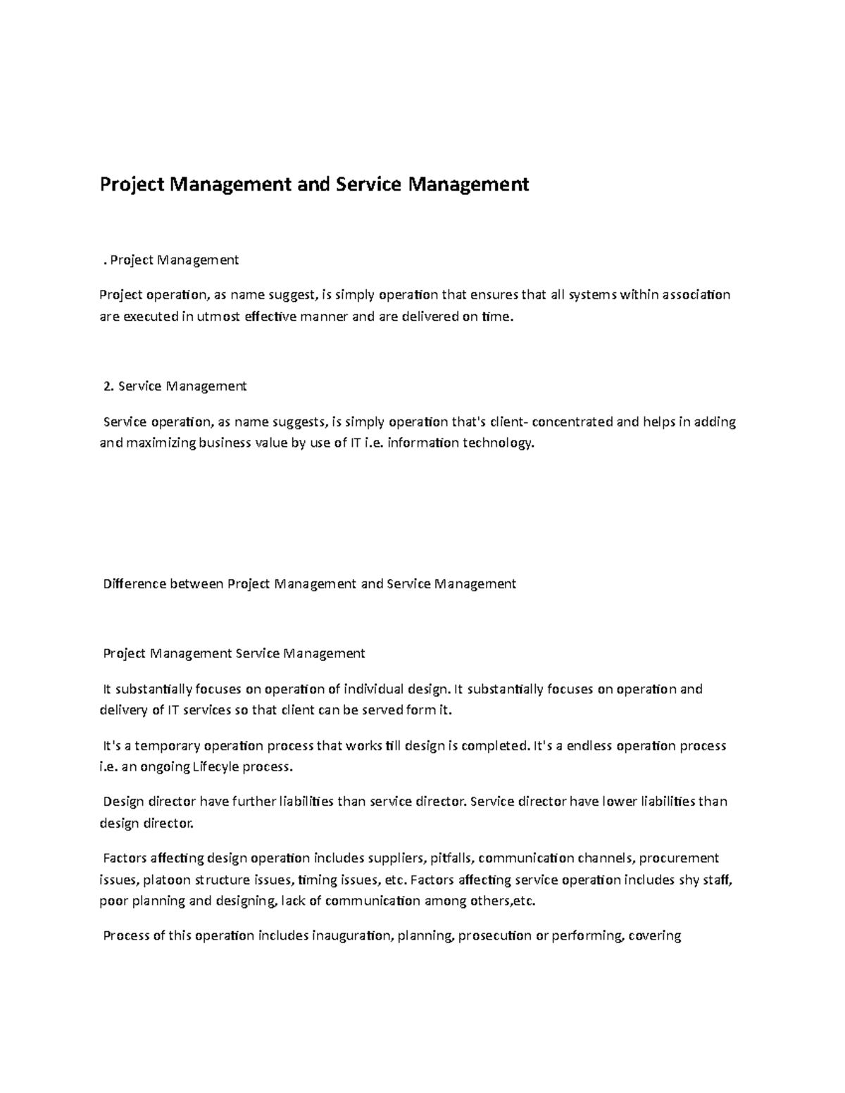 Project Management and Service Management - Project Management Project ...