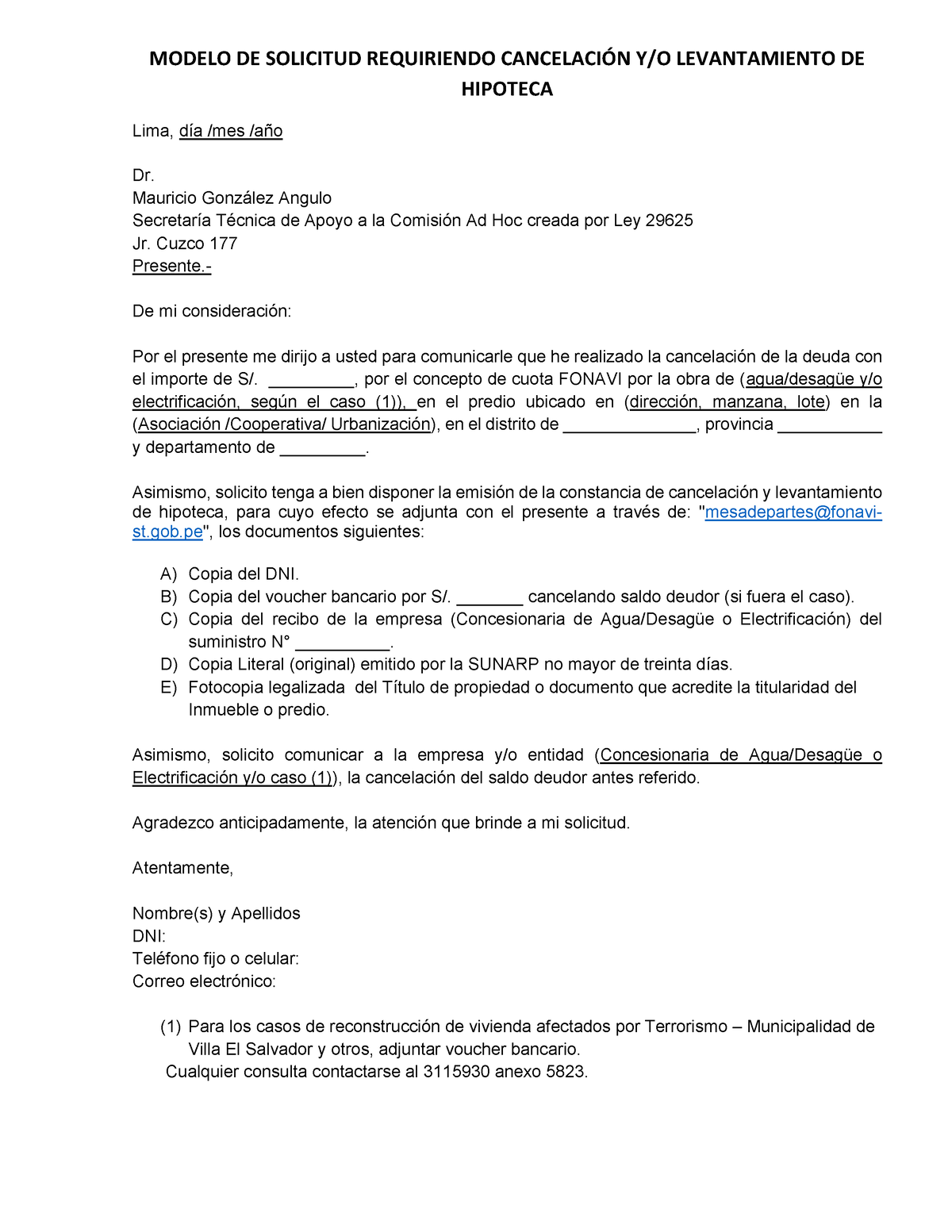 Formato De Solicitud Cancelacion Y O Levantamiento Hipoteca Modelo De