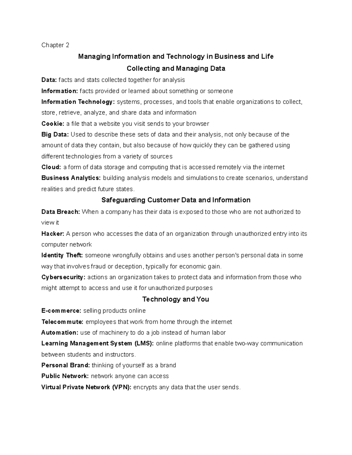 BUS 101 - Chapter 2 - Chapter 2 Managing Information And Technology In ...