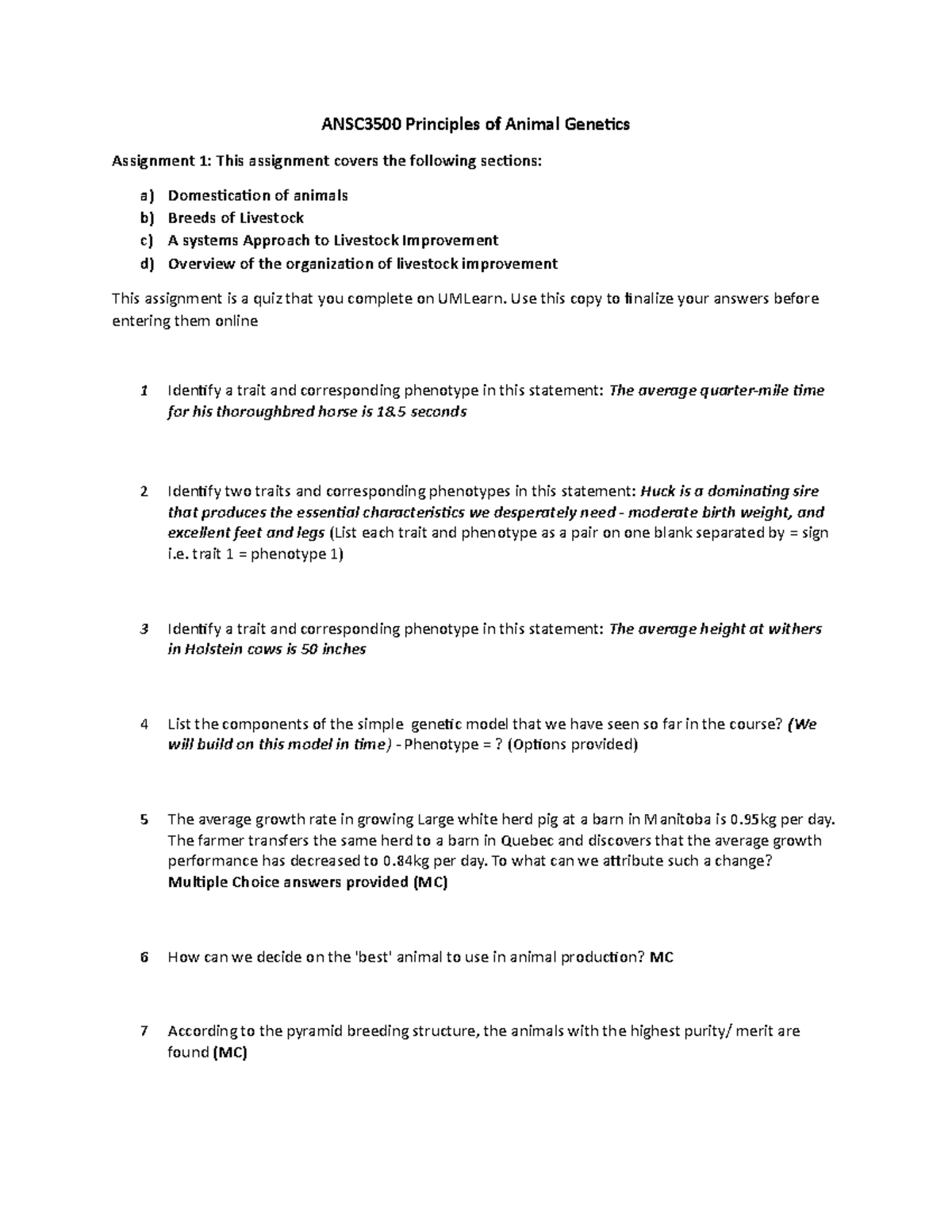 assignment-1-quiz-1-with-most-answers-ansc3500-principles-of-animal-genetics-assignment-1