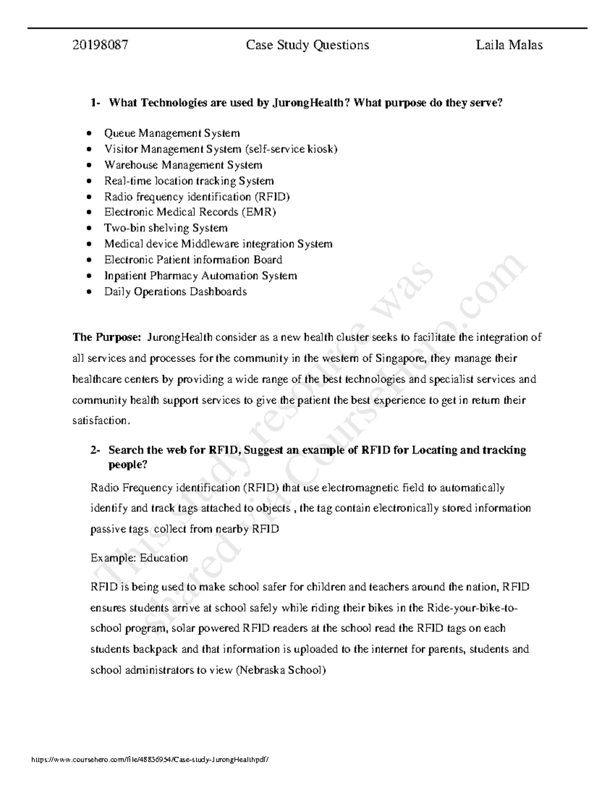 Pdfcoffee 1 What Technologies are used by JurongHealth? What purpose