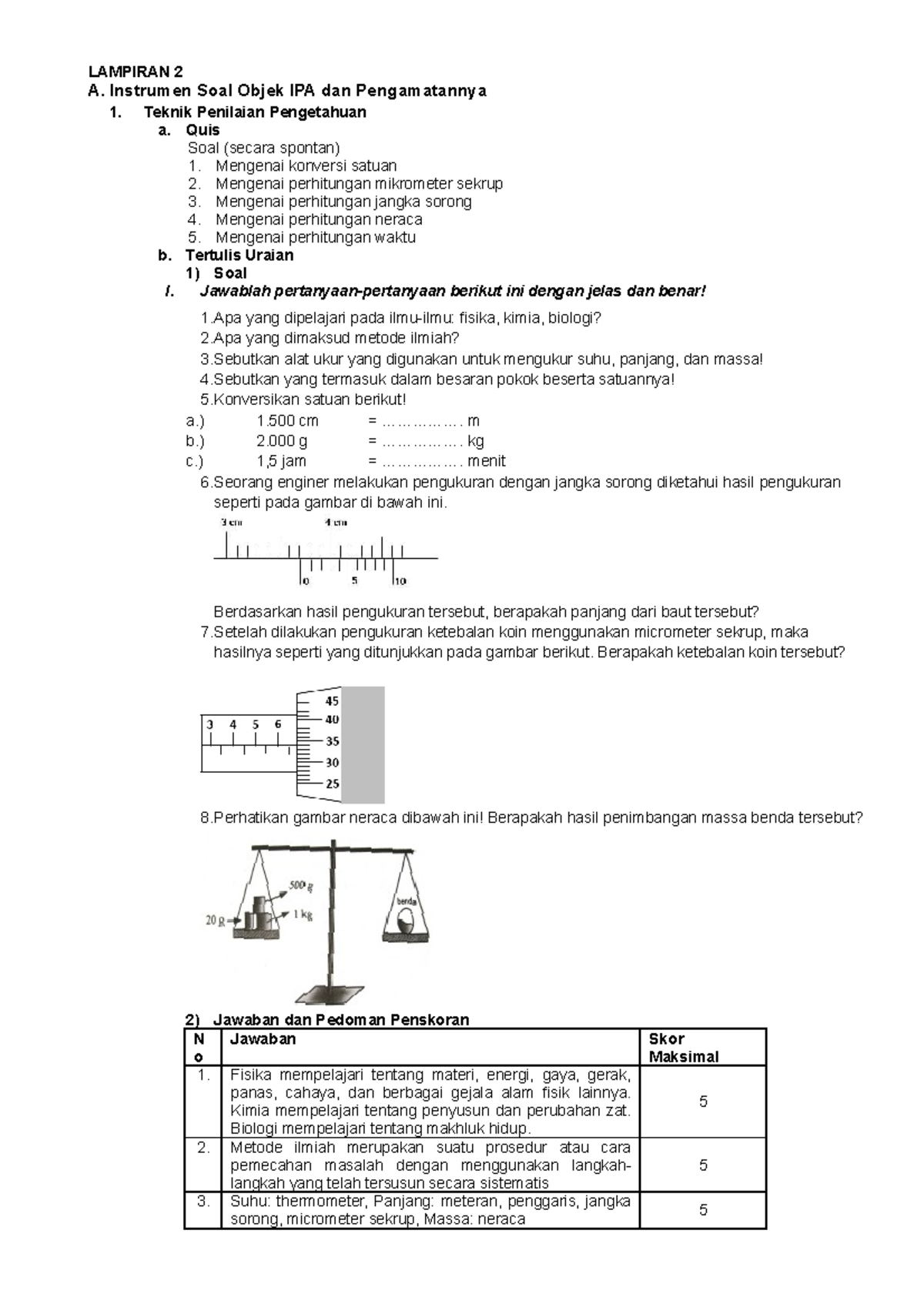 Lampiran Soal BAB 2 - Soal Ipa Smp Kelas 7 - LAMPIRAN 2 A. Instrumen ...