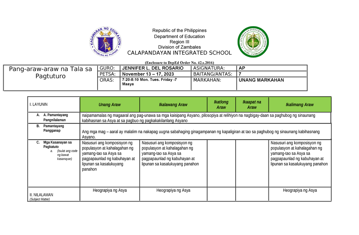 Araling Panlipunan 7 Dll W2 Q2 Republic Of The Philippines Department Of Education Region Iii 4652