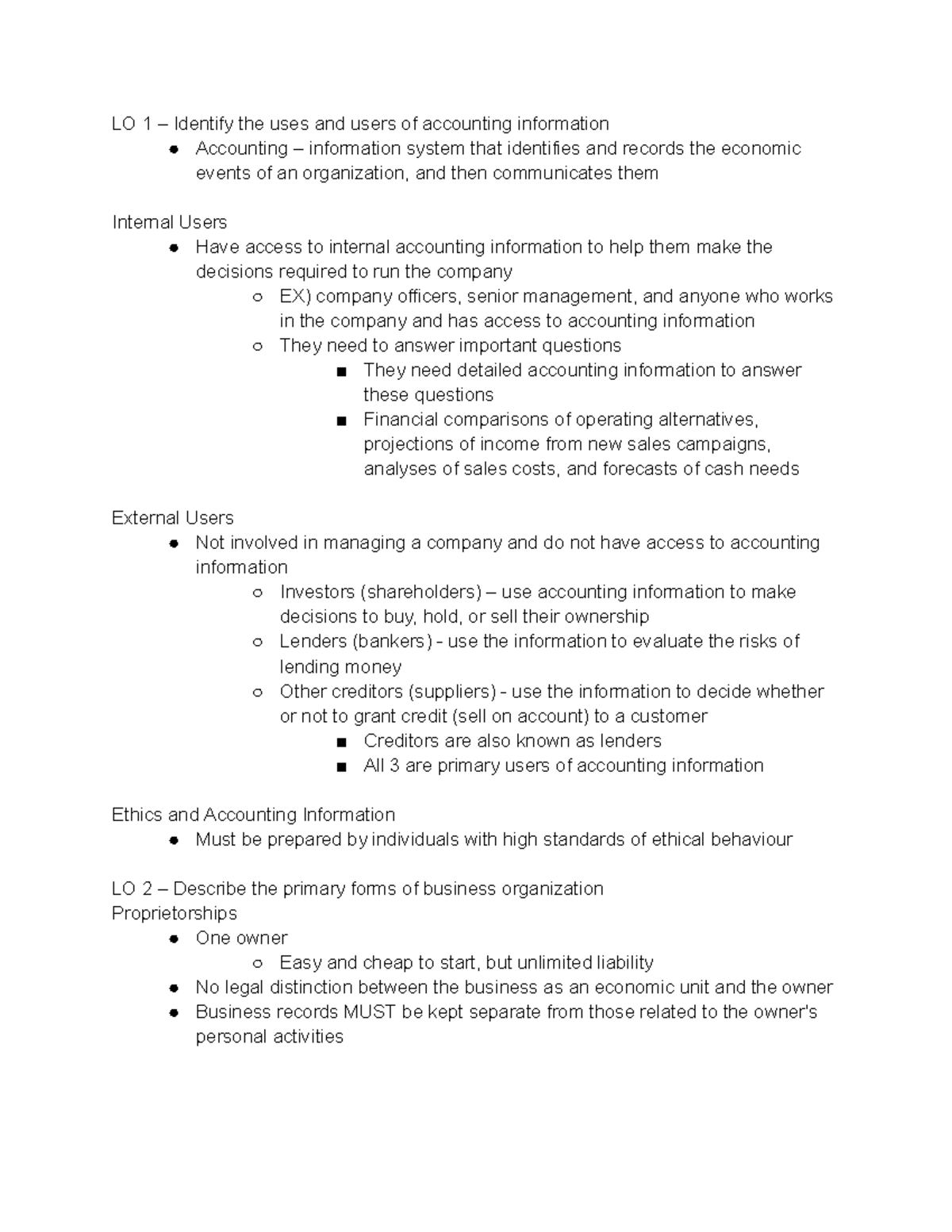 ADM1340 Chapter 1 Notes - LO 1 – Identify the uses and users of ...