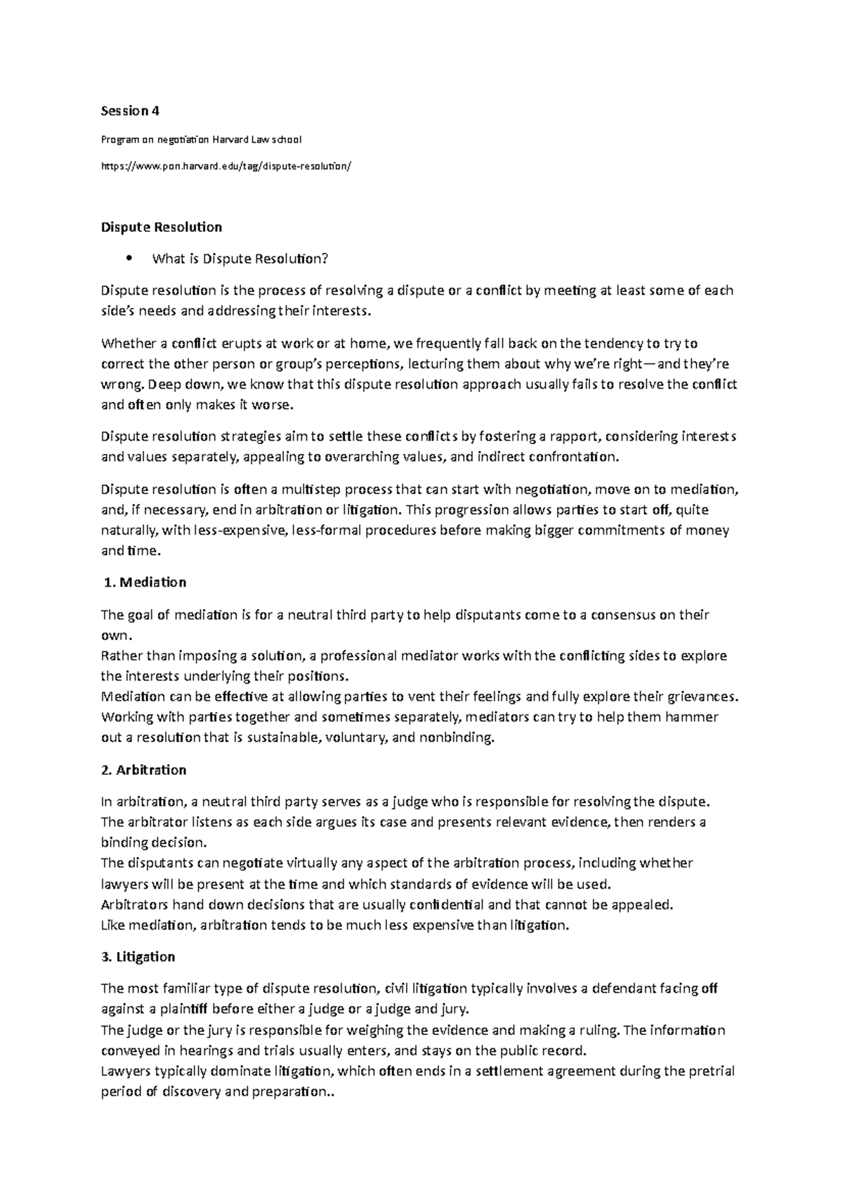 Session 4 Dispute Resolution,Mediation,Litigation,Arbitration - Session ...