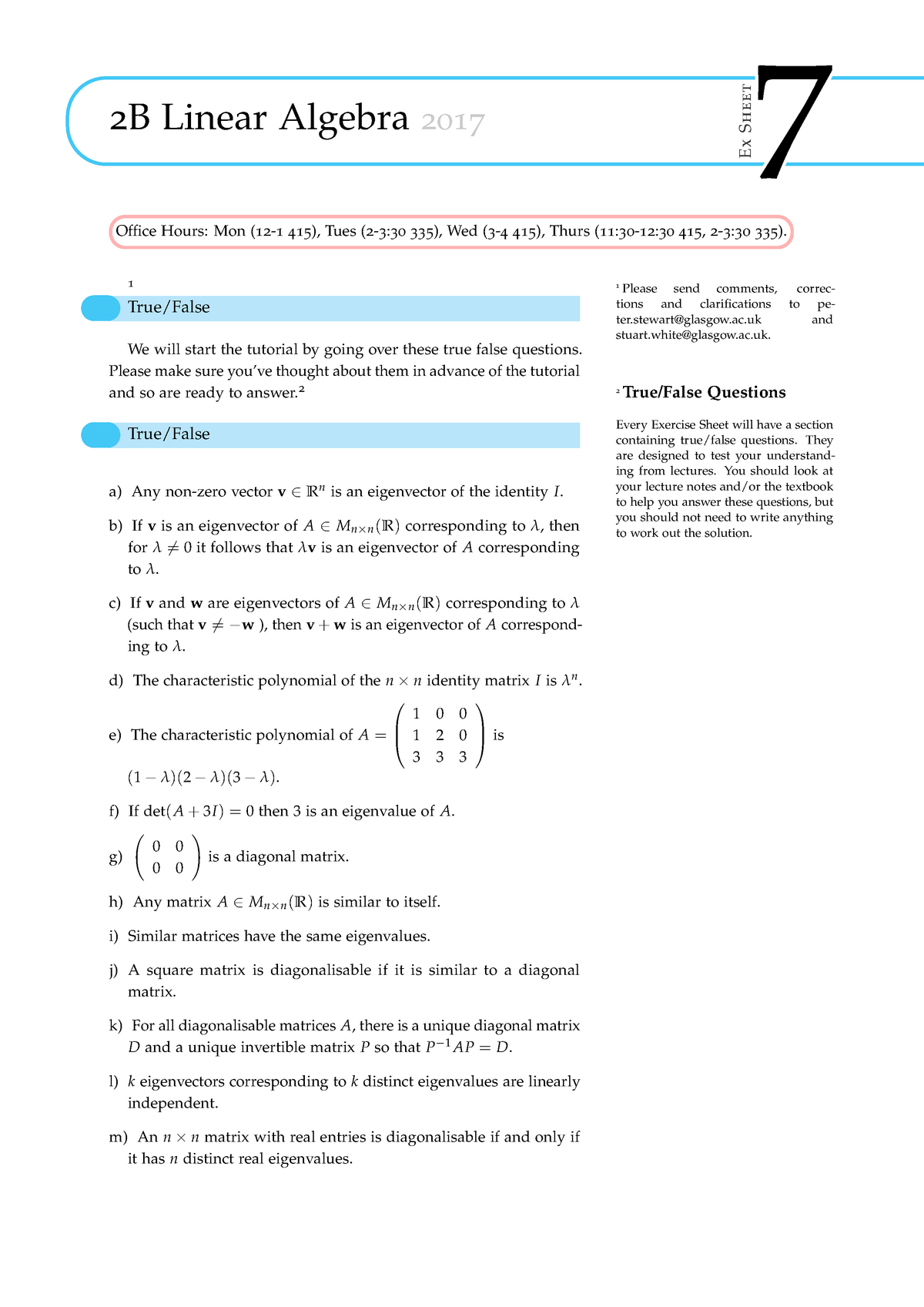 2B Linear Algebra 2017 Ex Sheet 7 Solutions - Ex Sheet 7 2B Linear ...