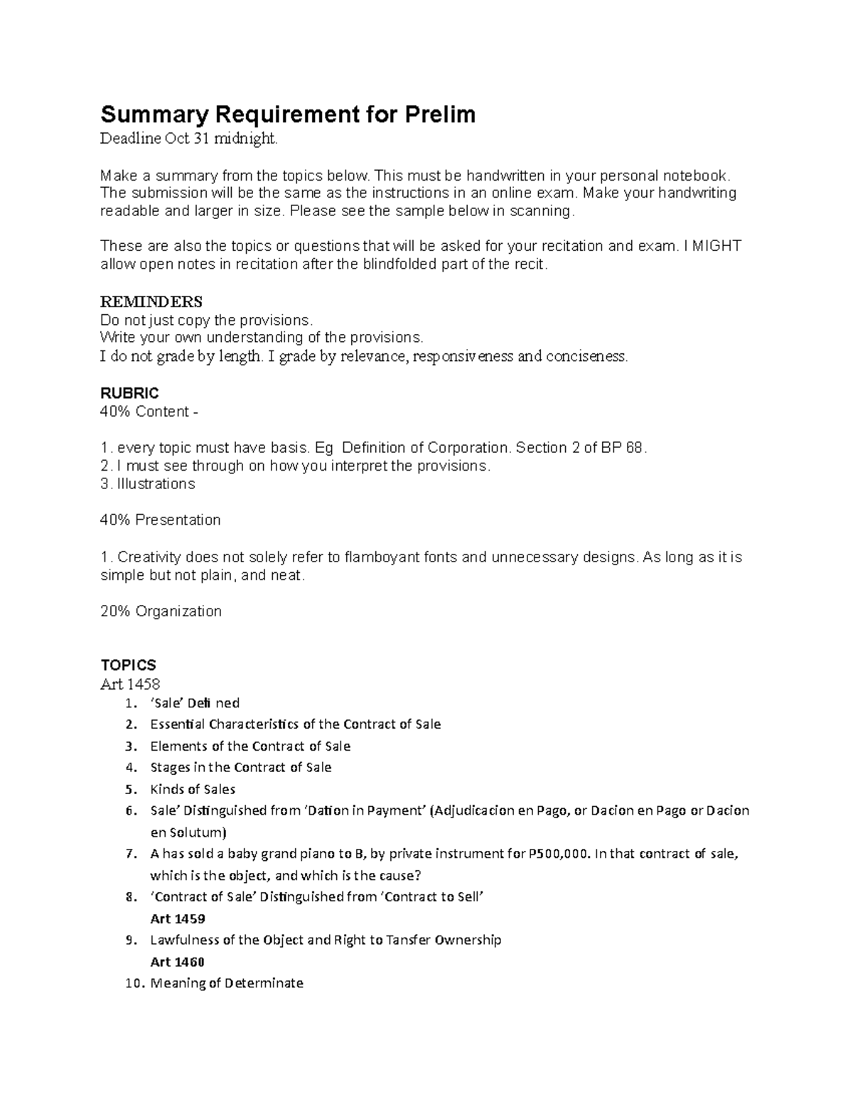 Summary Requirement for Prelim - Summary Requirement for Prelim ...