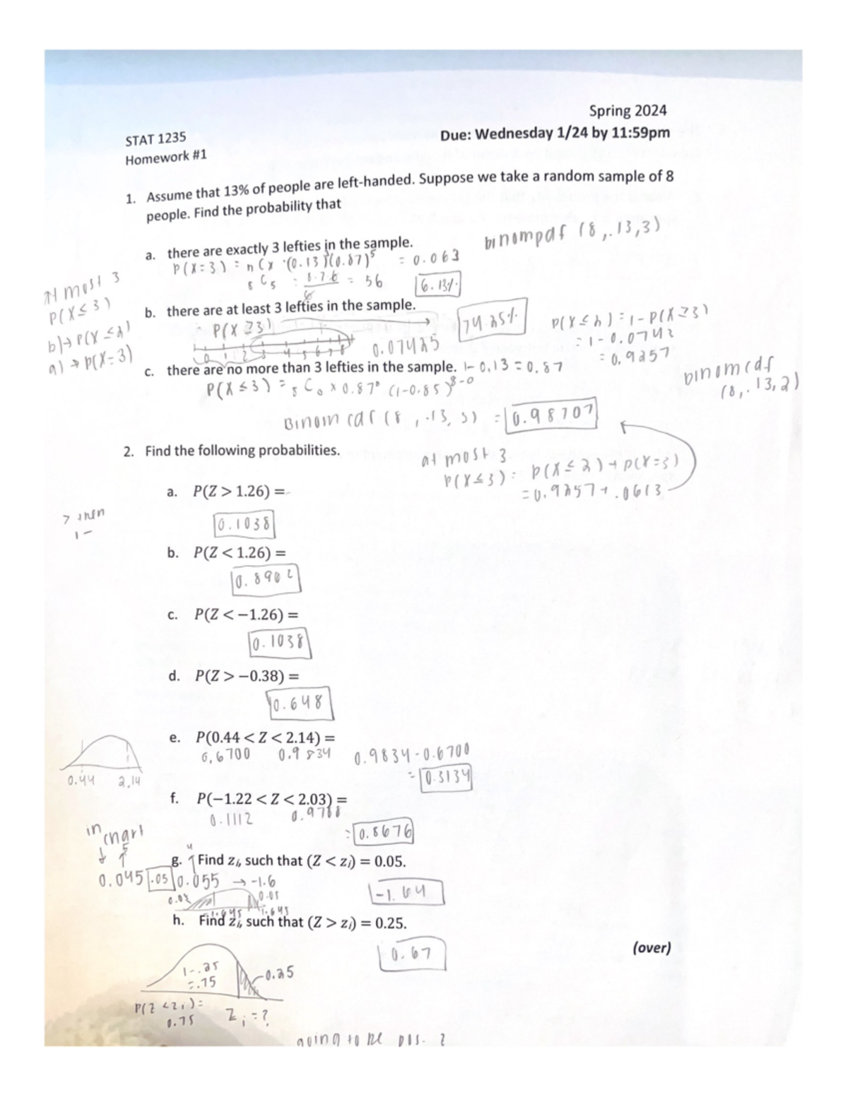 Spring 2024 - Hypothesis testing homework 2 - Spring 2024 STAT 1235 Due ...