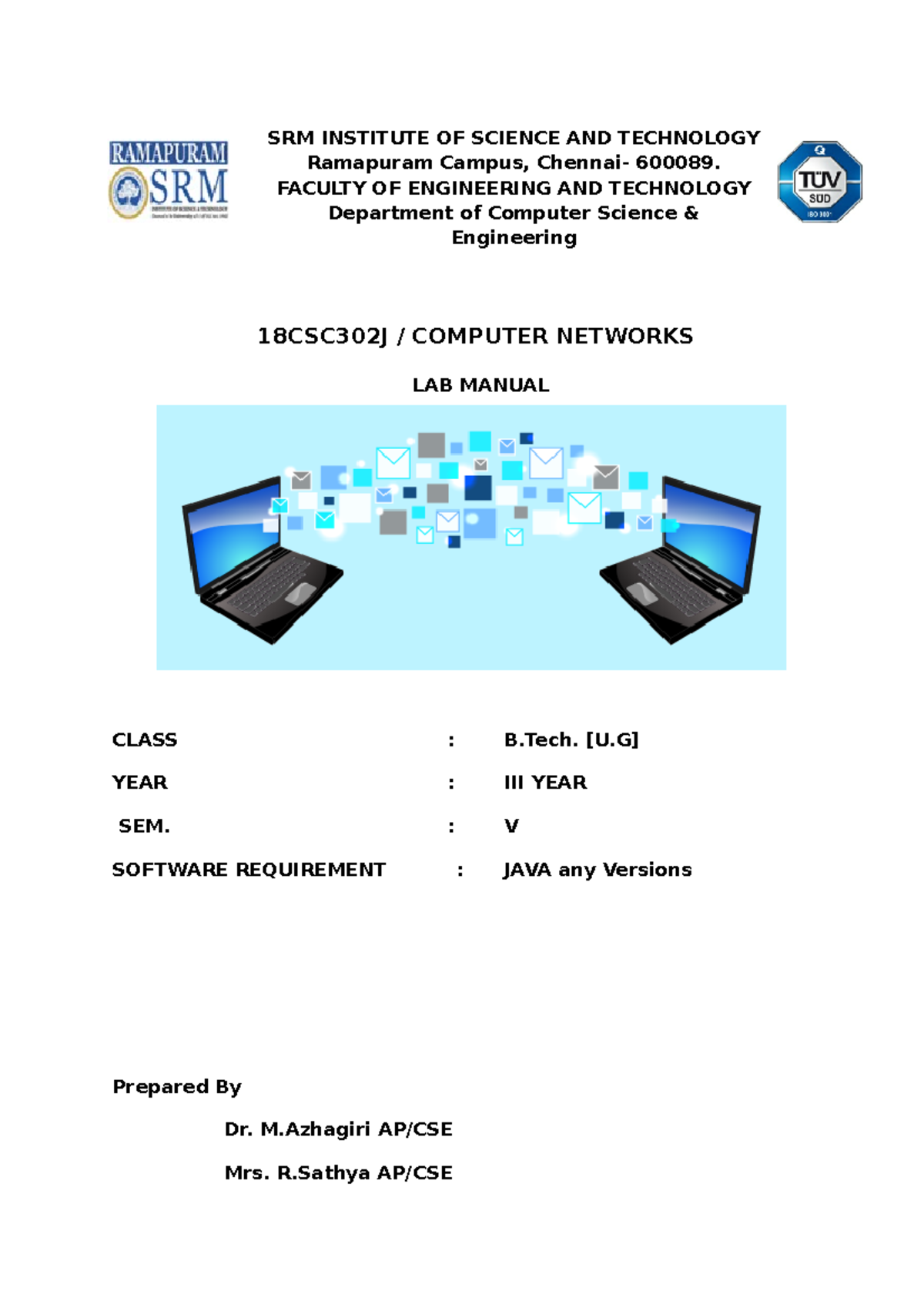 18CSC302J Computer Networks LAB Manual SRM INSTITUTE OF SCIENCE AND