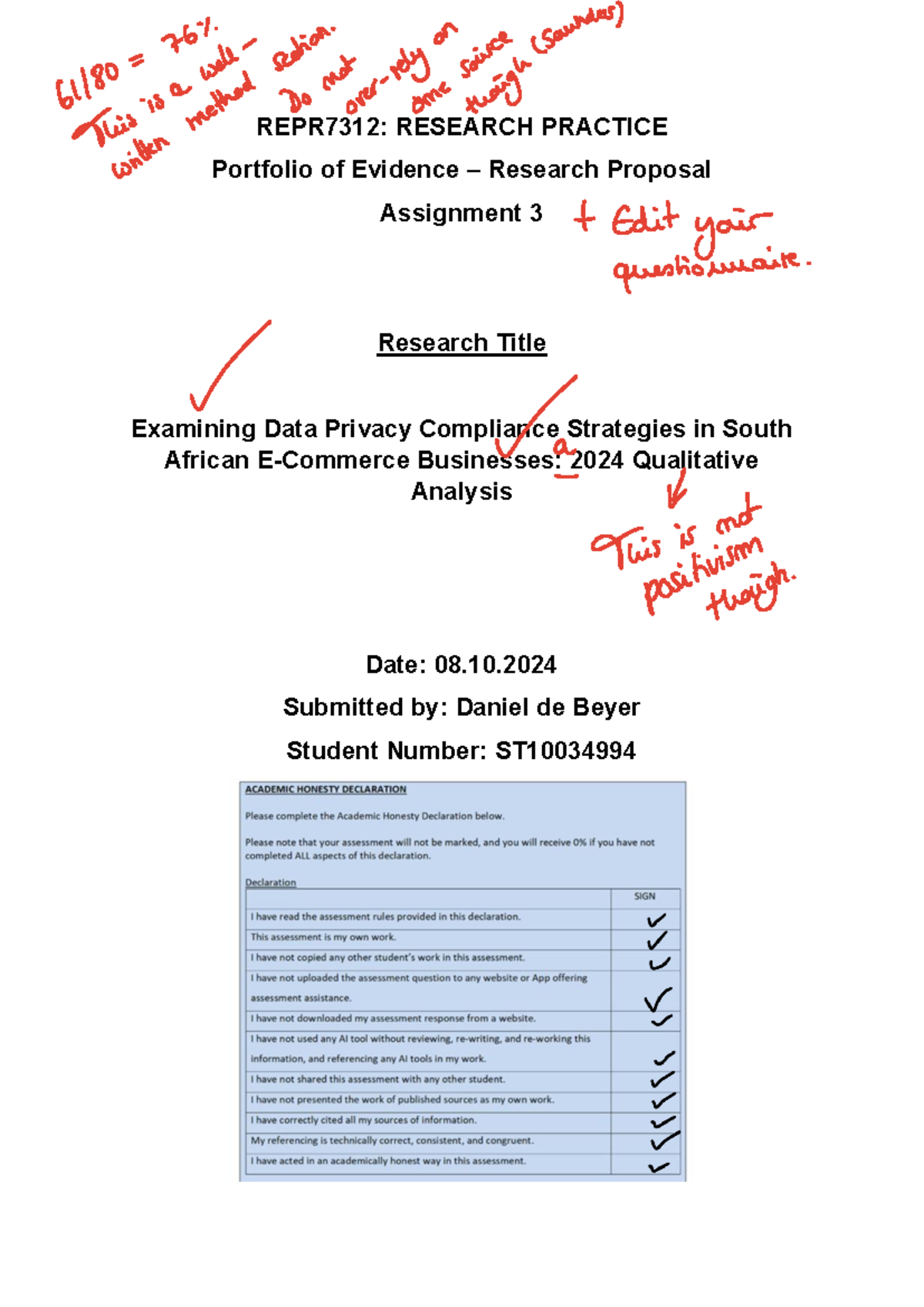 REPR7312 Assignment 3 - REPR7312: RESEARCH PRACTICE Portfolio of ...