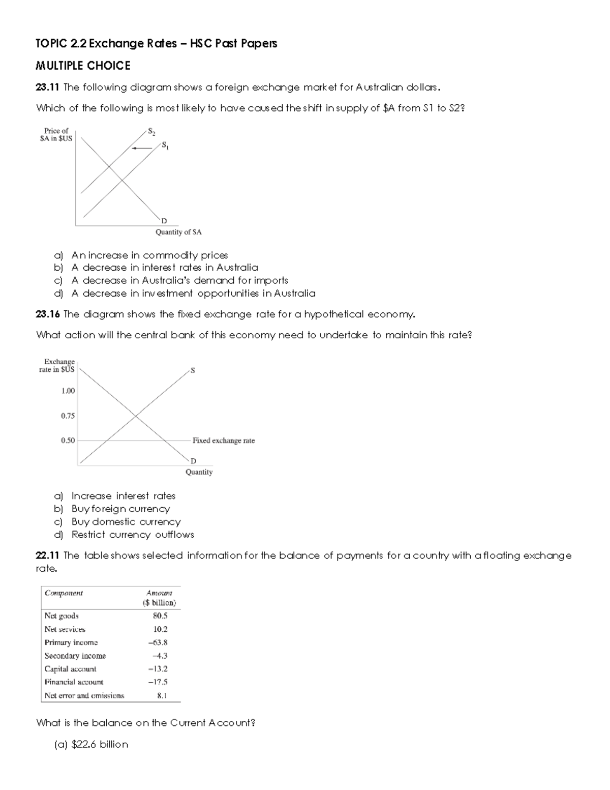 HSC Past Papers - Exchange Rates Questions - TOPIC 2 Exchange Rates ...
