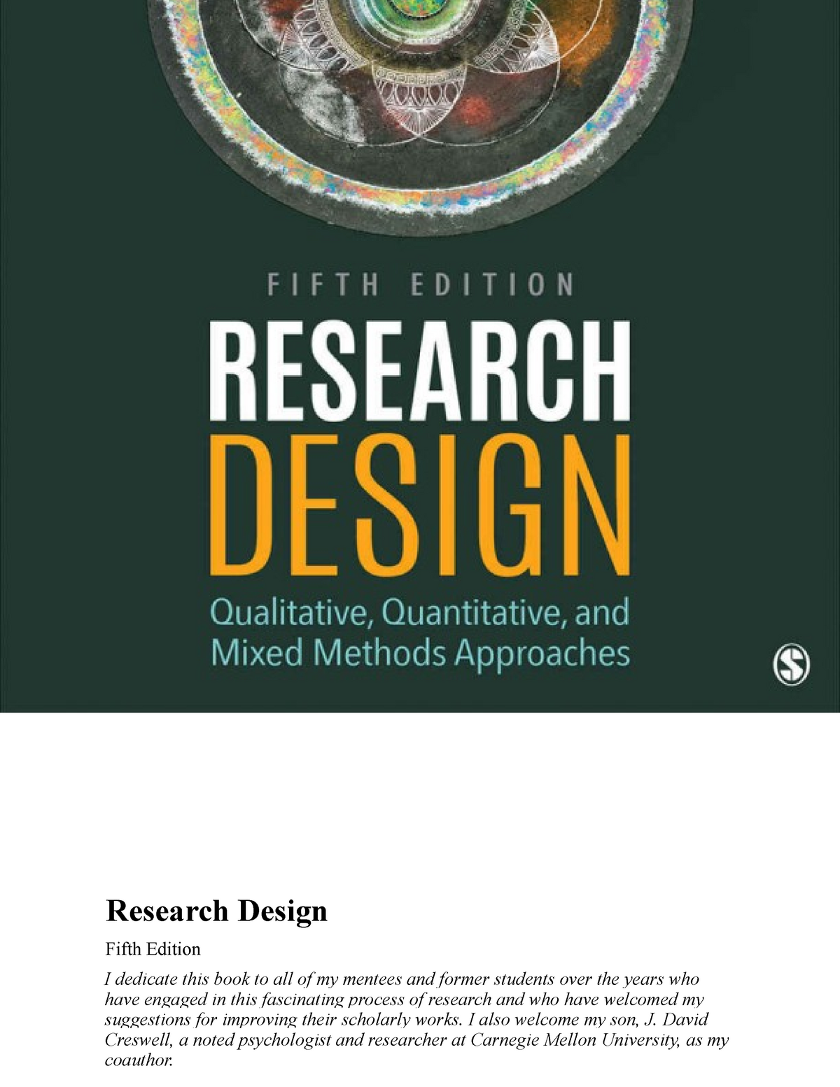 Creswell John W Lecture Notes 2 Research Design Fifth Edition I 