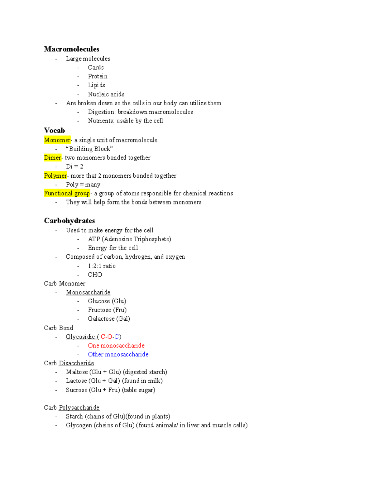 Human Phisiology Ch.5 Macromolecules notes - Macromolecules Large ...