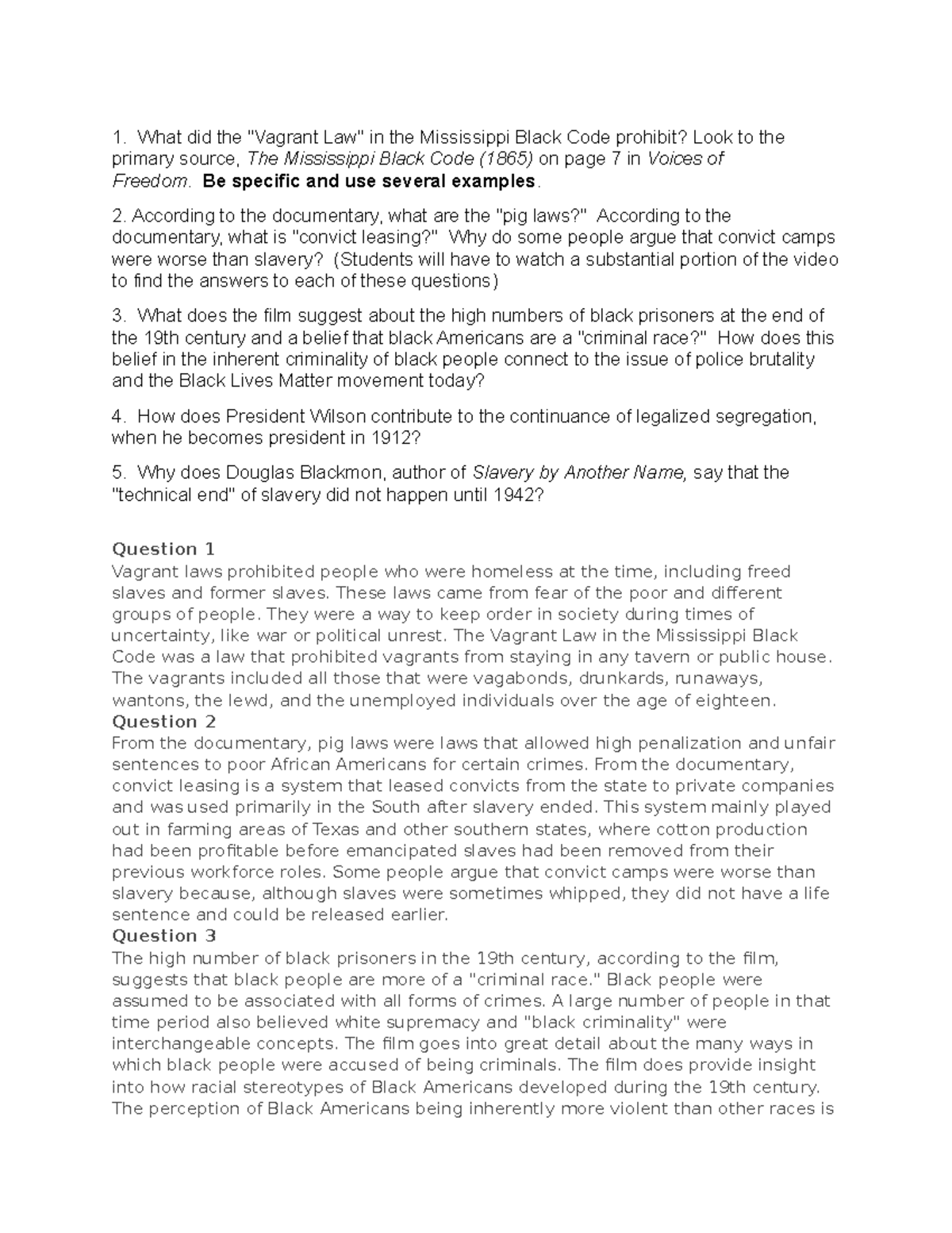 History 311 part 2 1. What did the "Vagrant Law" in the Mississippi