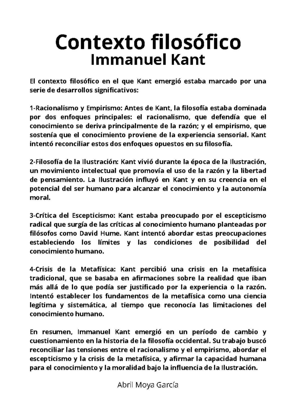 Contexto Filosófico DE KANT Contexto filosófico Immanuel Kant Abril