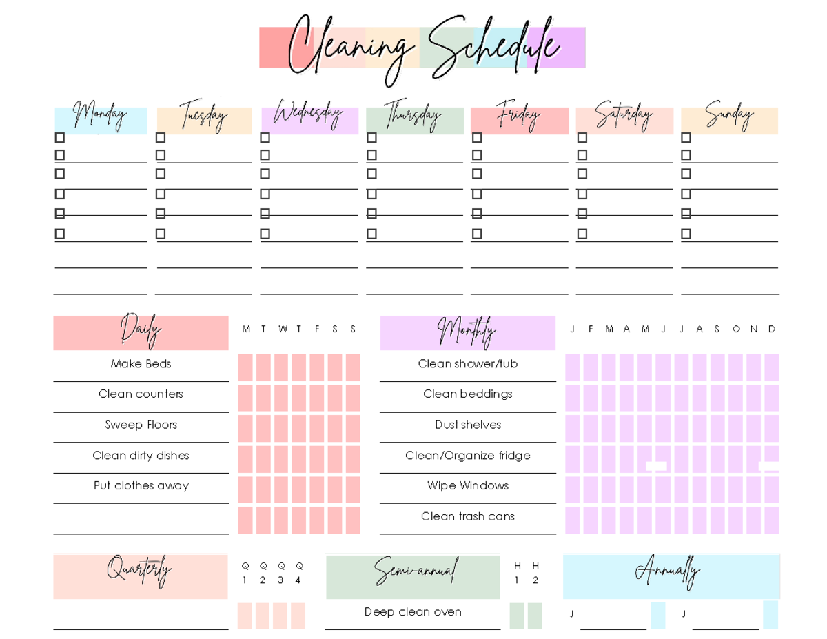 Cleaning schedule - Clean your stuff - DAT 325 - M T W T F S S J F M A ...