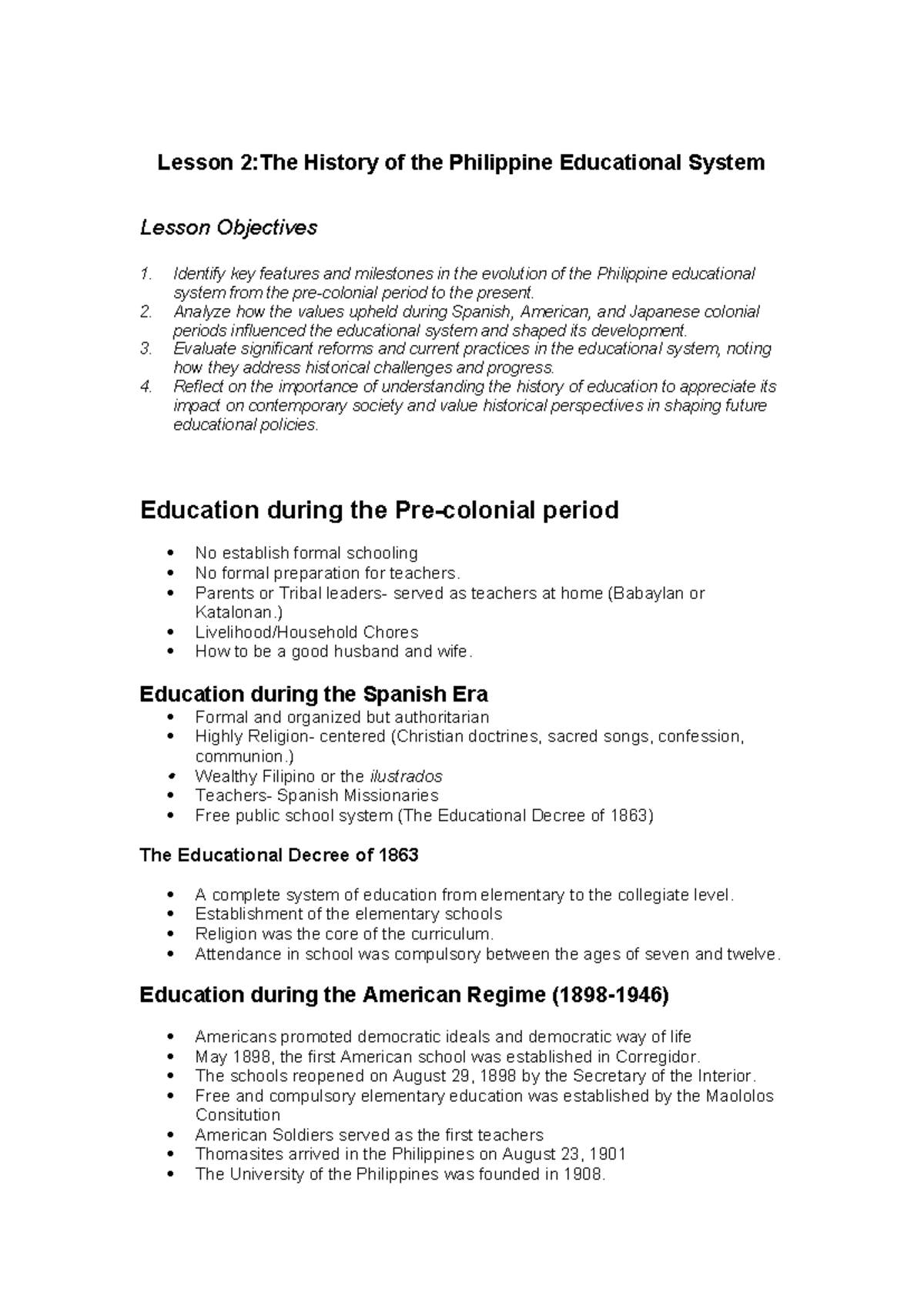 History of Phil Educ Notes - Lesson 2:The History of the Philippine ...