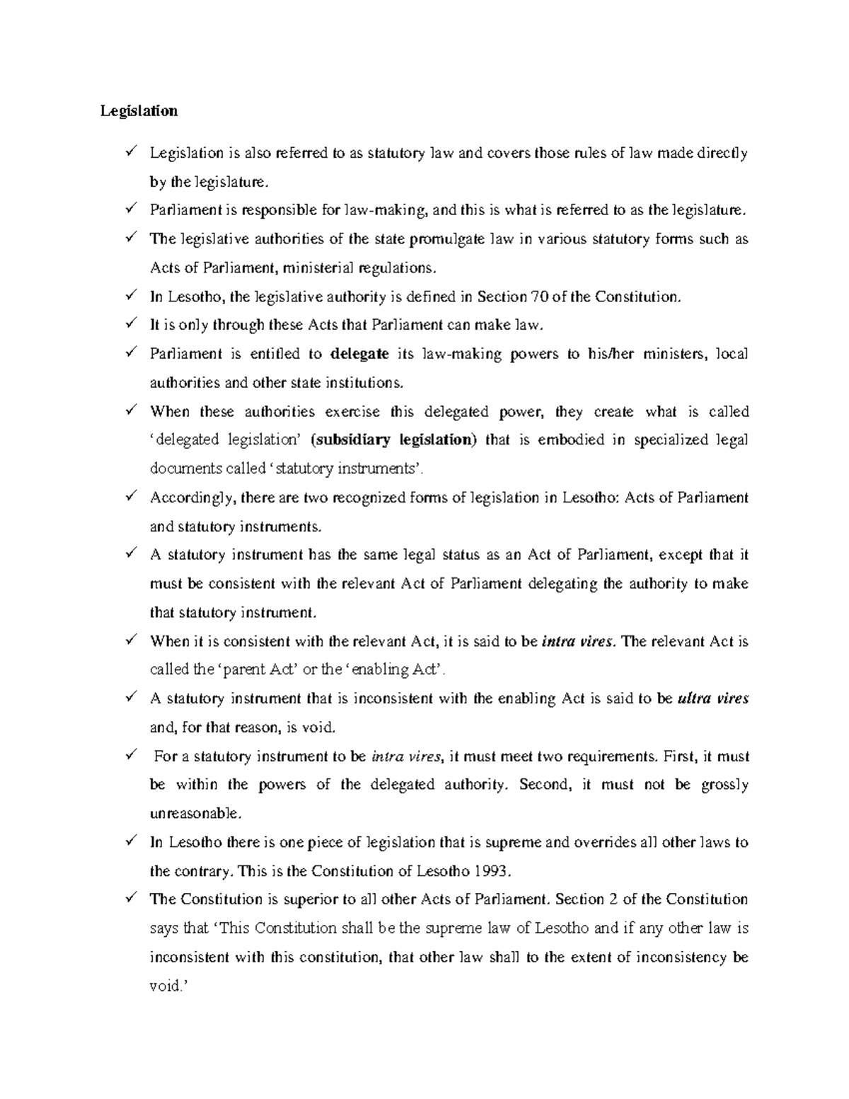 Legislation summary notes Legislation Legislation is also referred to