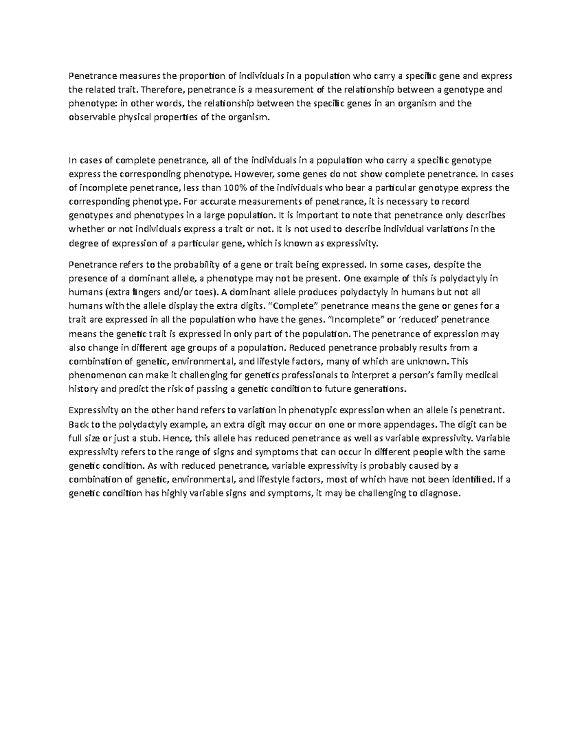 Penetrance and expressivity - Penetrance measures the proportion of ...