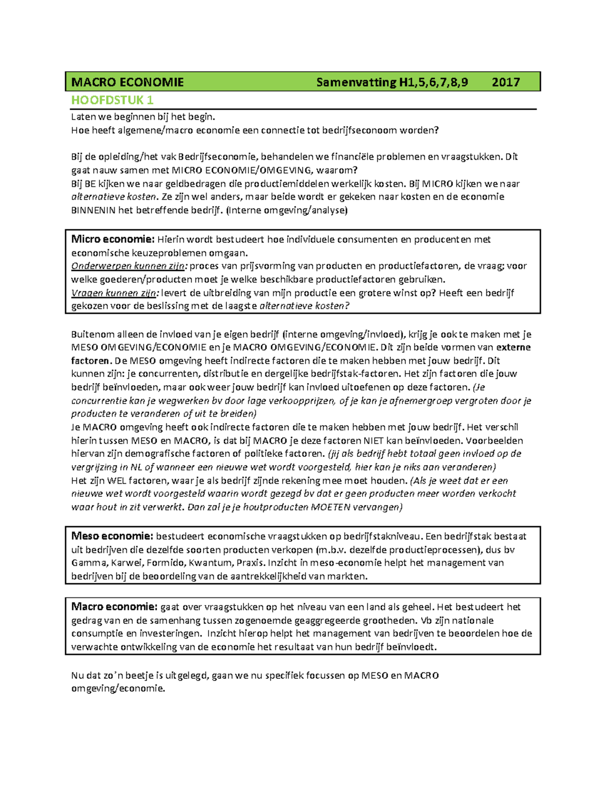 Samenvatting Macro H1 6 7 8 9 En 5 1 5 2 Studeersnel