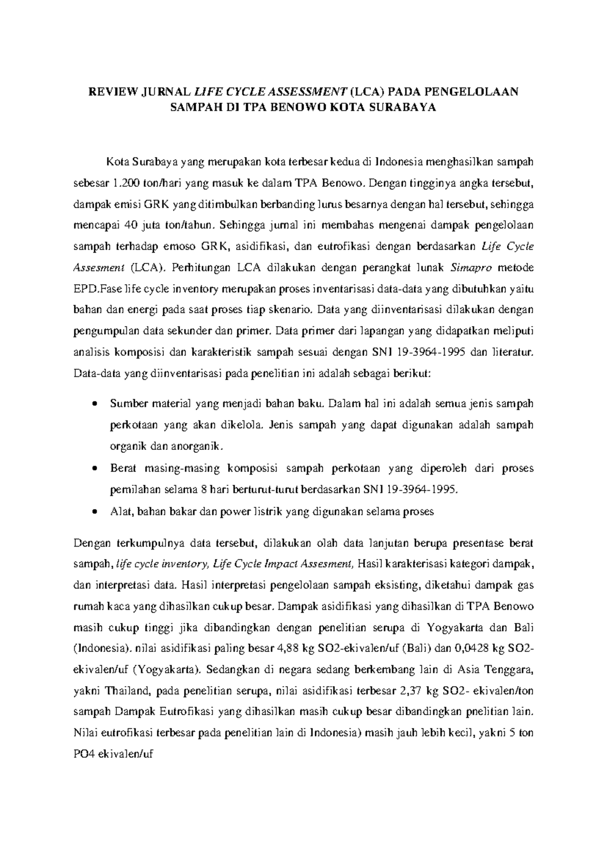 Review Jurnal LIFE Cycle Assessment (LCA) PADA Pengelolaan Sampah DI ...