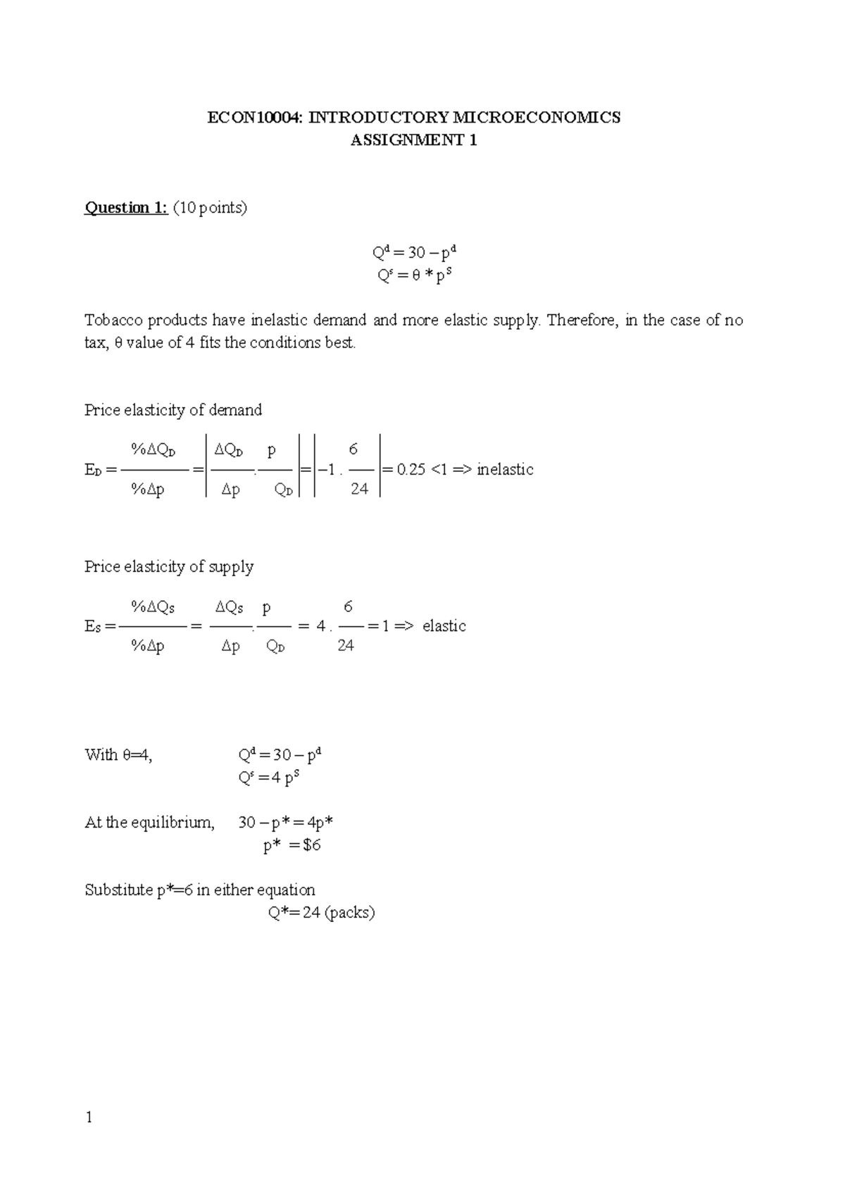 ECON10004 Assignment 1 - ECON10004: INTRODUCTORY MICROECONOMICS ...