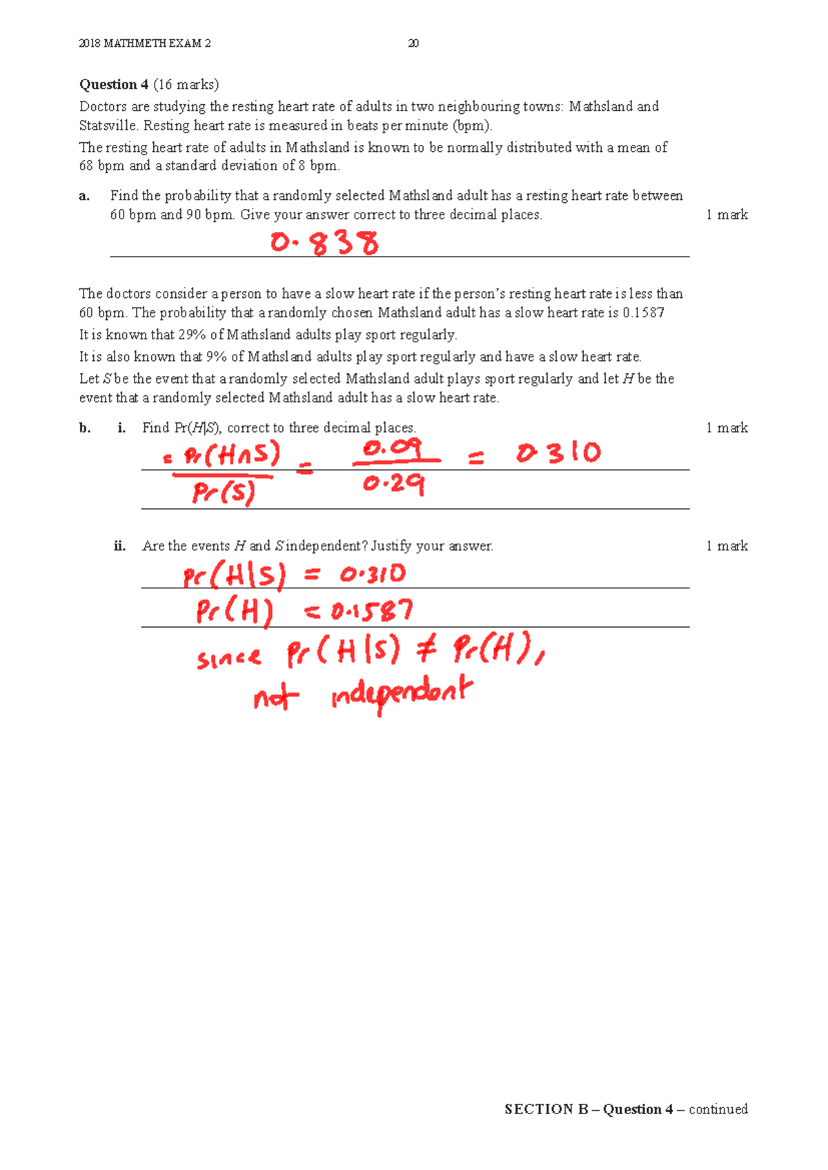 2018 Exam 2 Question 4 Solutions - SECTION B – Question 4 – continued ...