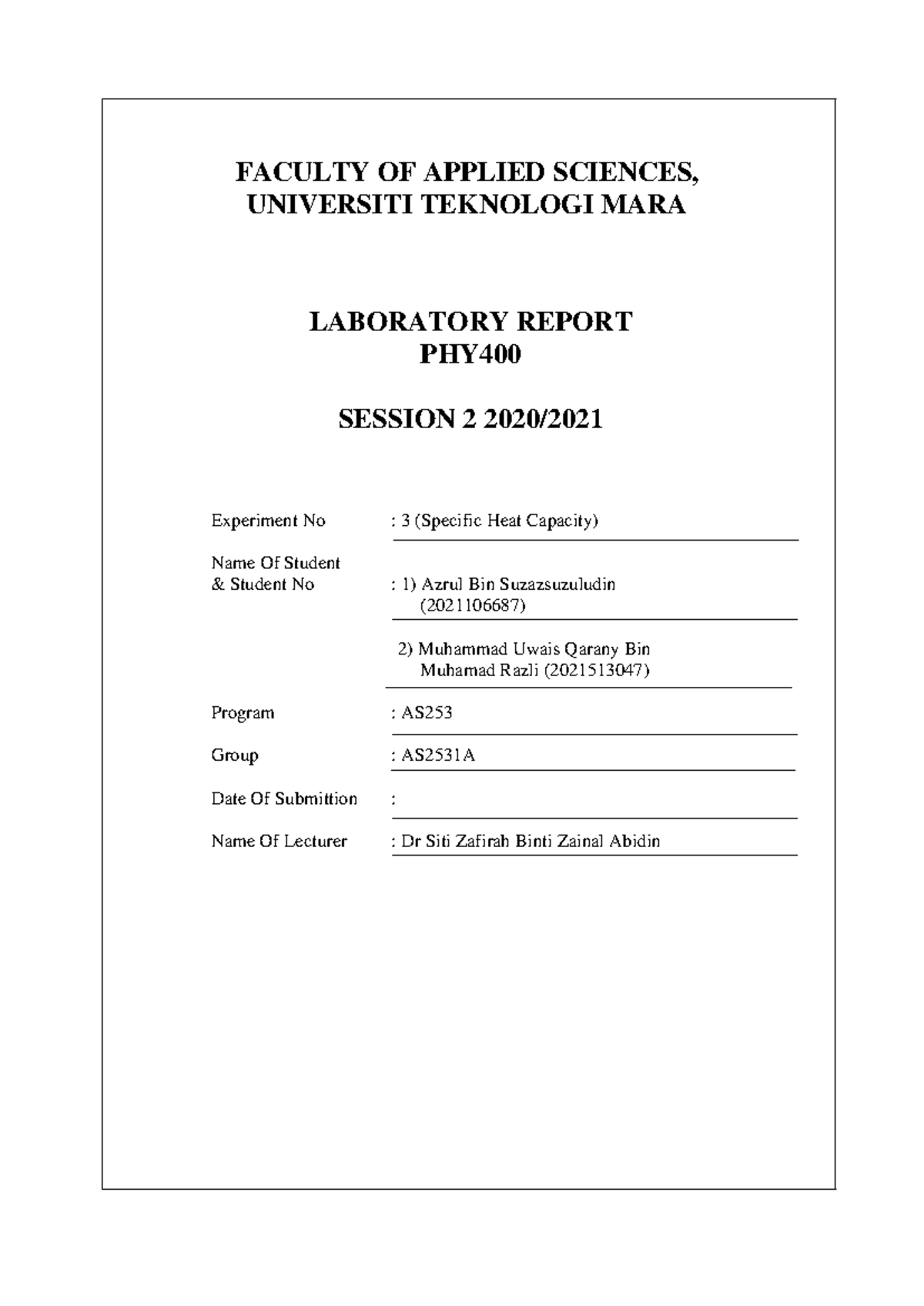 Draft Lab Exp 3 - good report - FACULTY OF APPLIED SCIENCES, UNIVERSITI ...