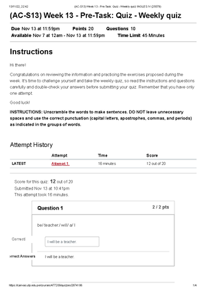Ac S05 Week 05 Pre Task Quiz Weekly Quiz Ingles Iv 25579 Ac
