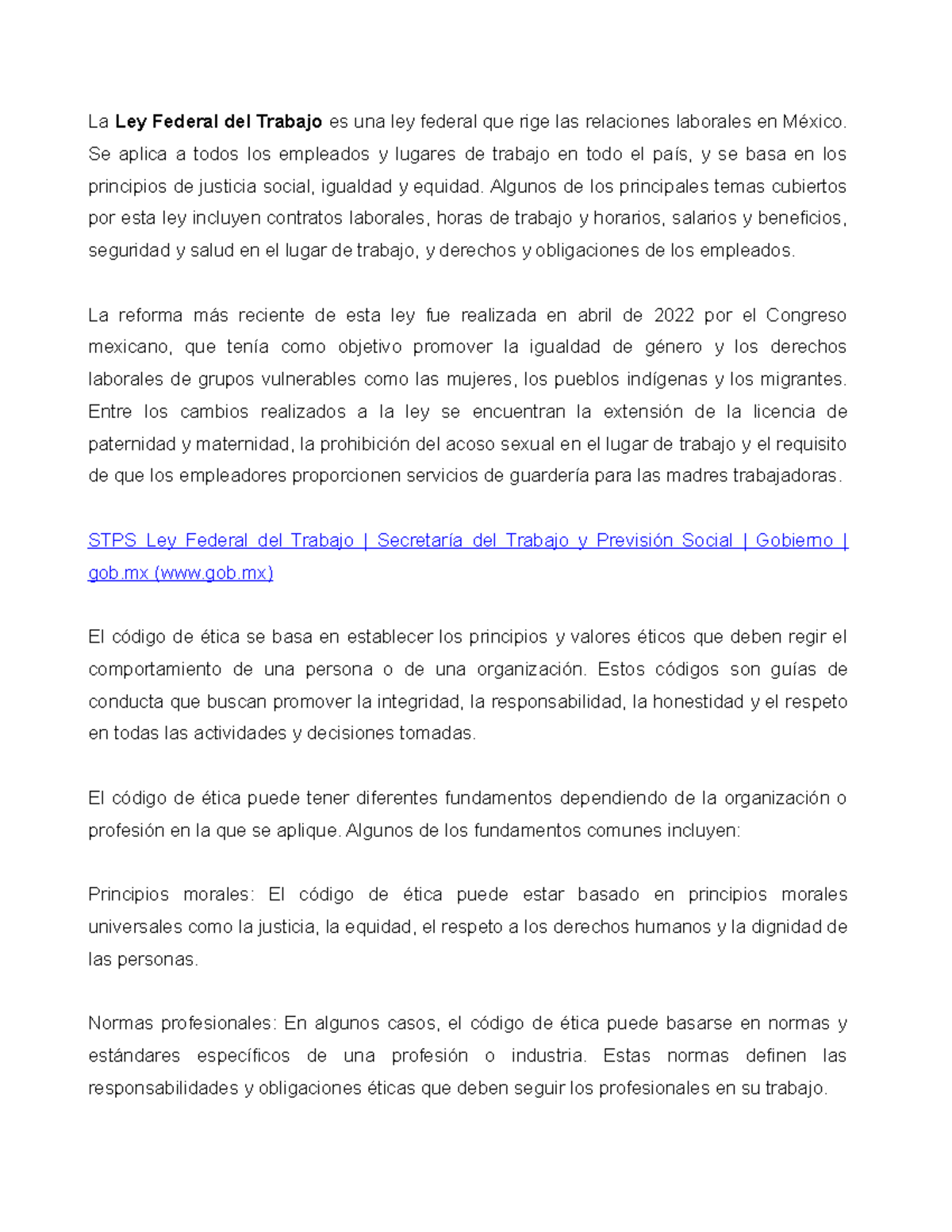 Investigacion DE LA LEY Federal DEL Trabajo Y Etica - La Ley Federal ...