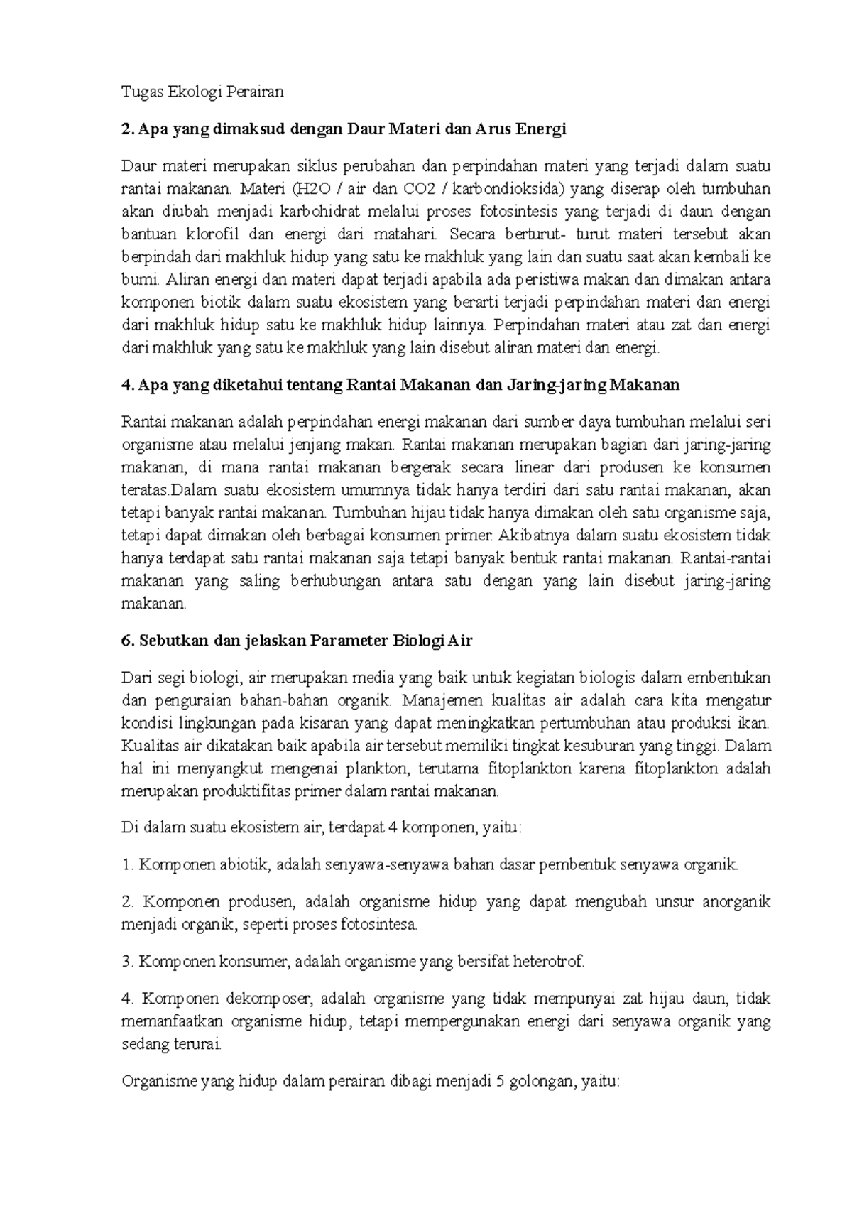 Tugas Ekoper Tugas Ekologi Perairan Apa yang dimaksud dengan Daur