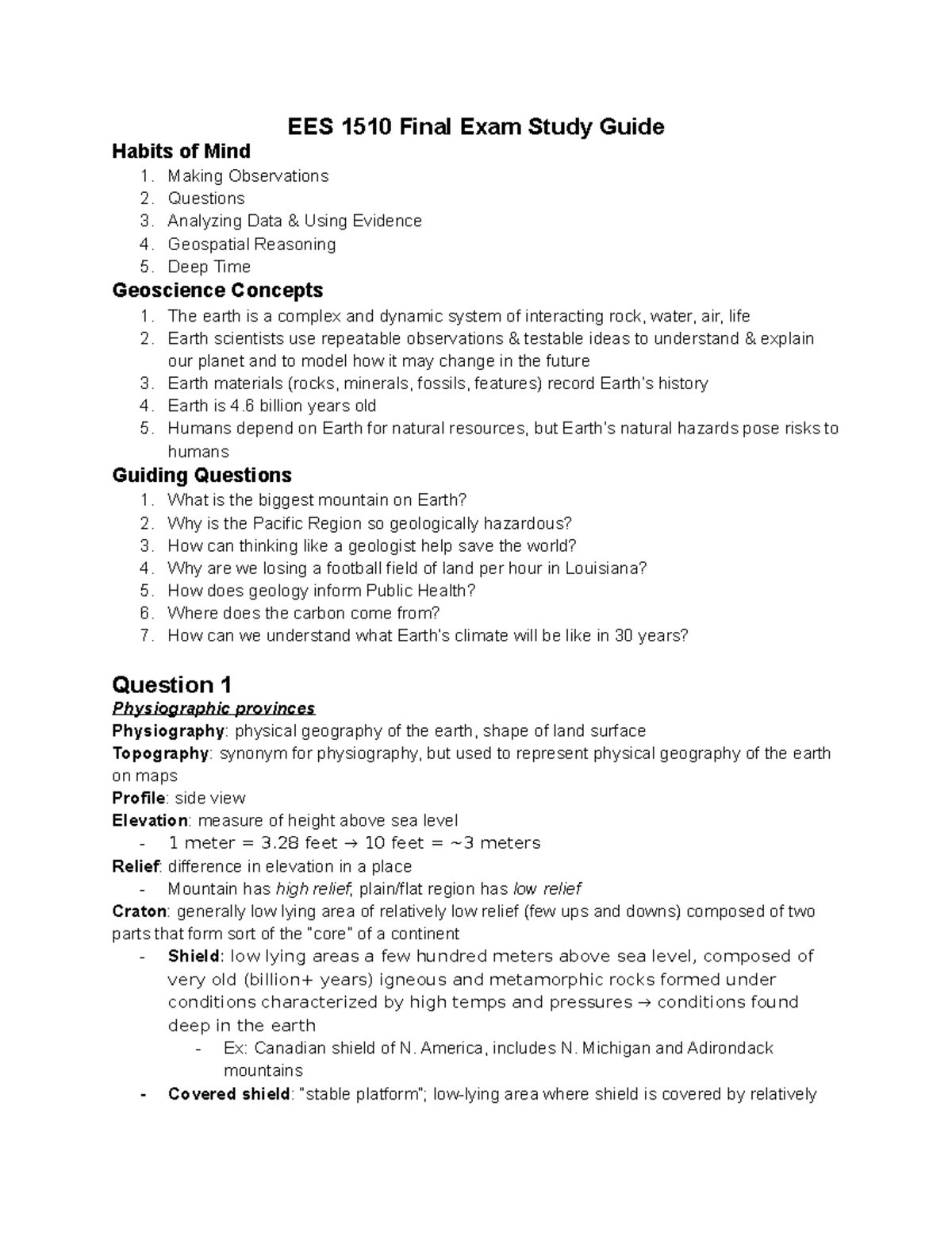 EES 1510 Final Study Guide - EES 1510 Final Exam Study Guide Habits of ...