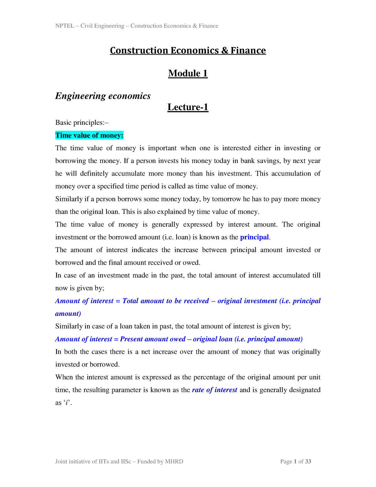 Unit 1 - Engineering Economics - Construction Economics & Finance ...