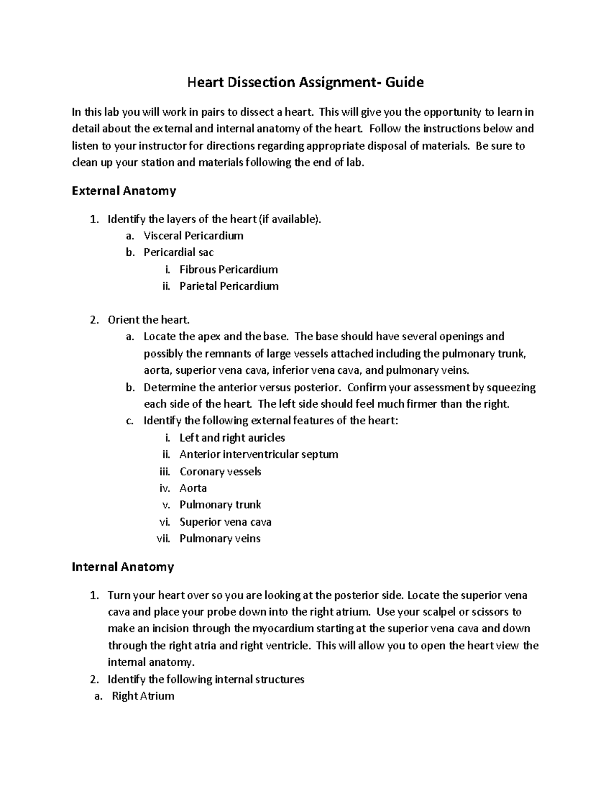 BIO 211L RS Activity 1Heart Dissection Heart Dissection Assignment
