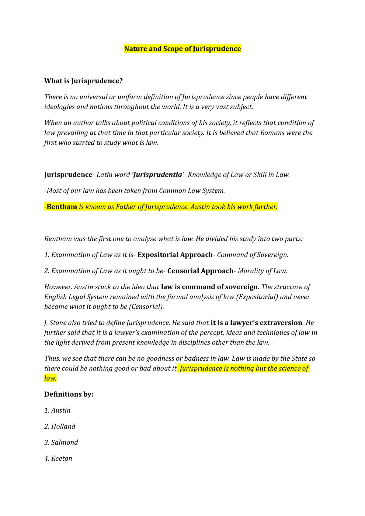 Jurisprudence Notes Lecture Notes 1 Nature And Scope Of Jurisprudence What Is Jurisprudence 3141