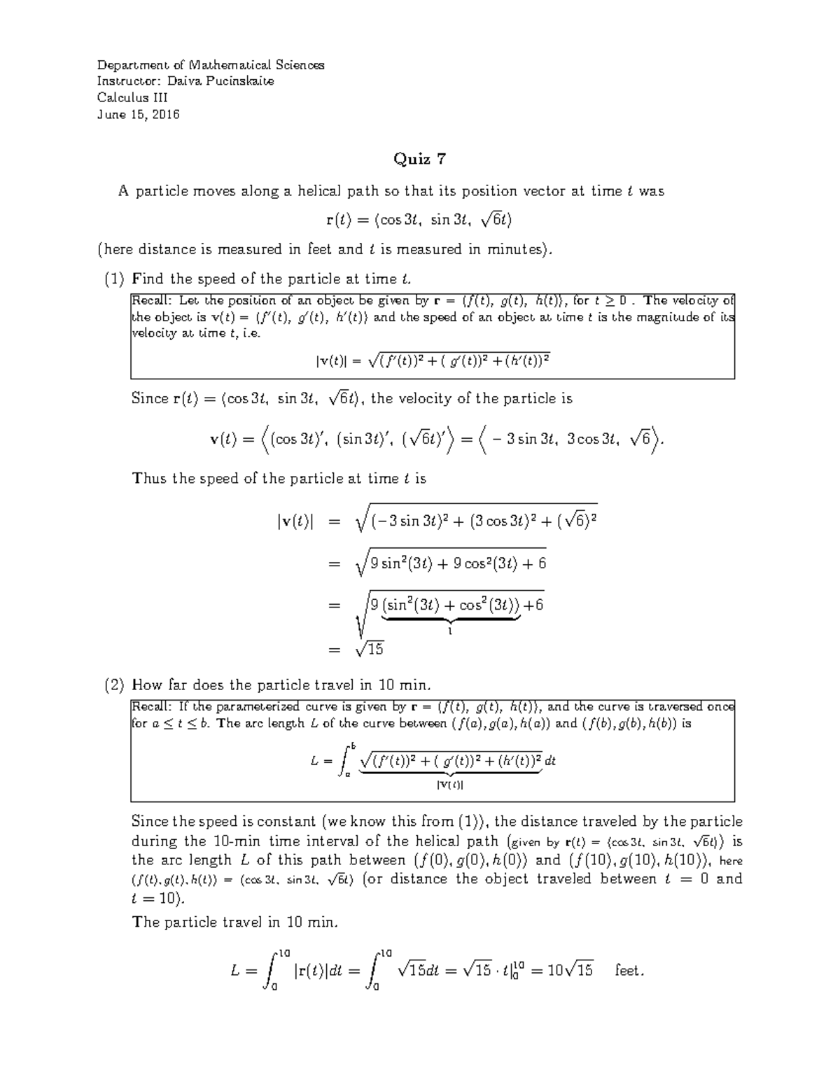 Solution Quiz 7 Calculus Iii Summer 16 Studocu