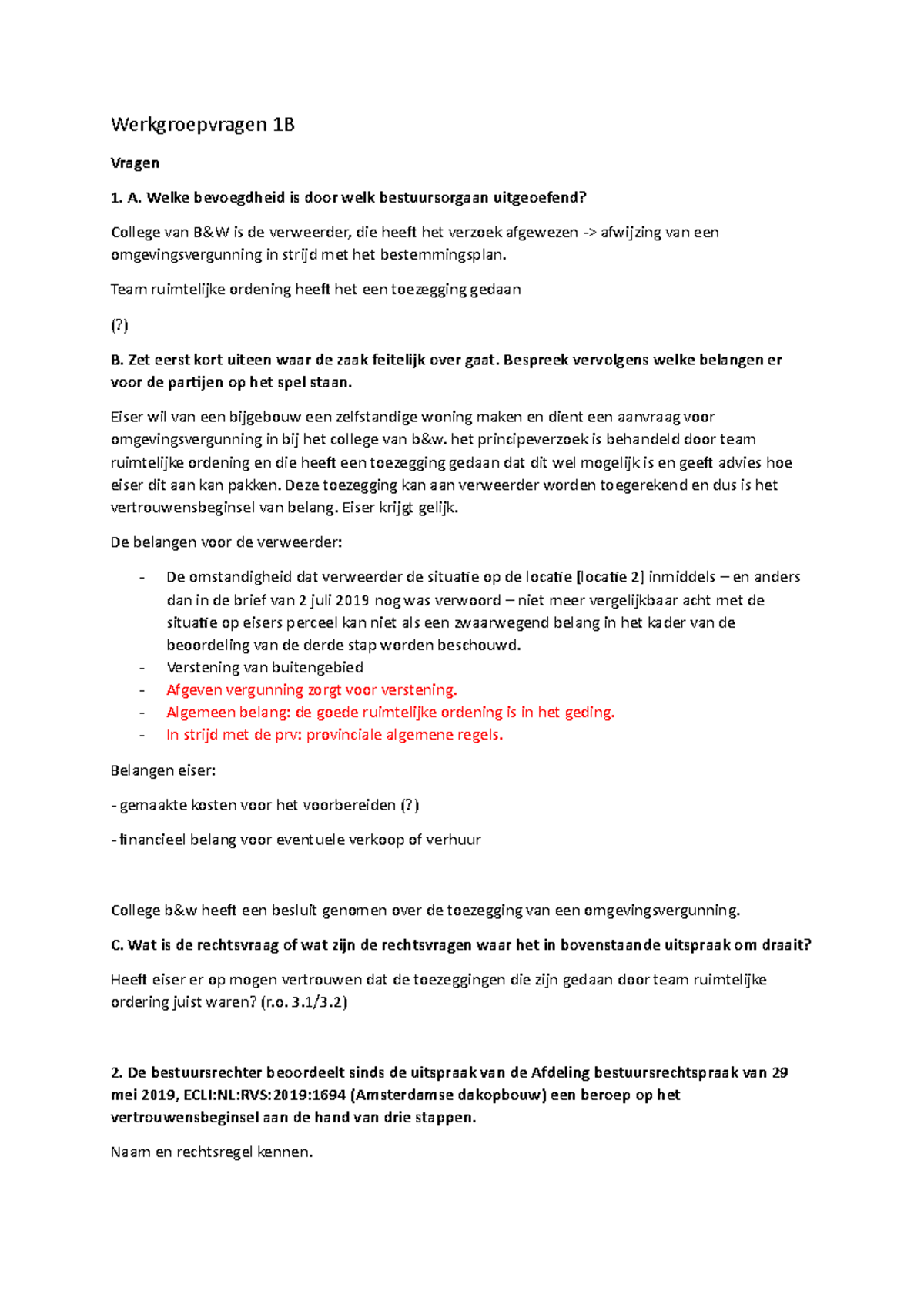 Werkgroepvragen Bestuursrecht Week 1b - Werkgroepvragen 1B Vragen 1. A ...