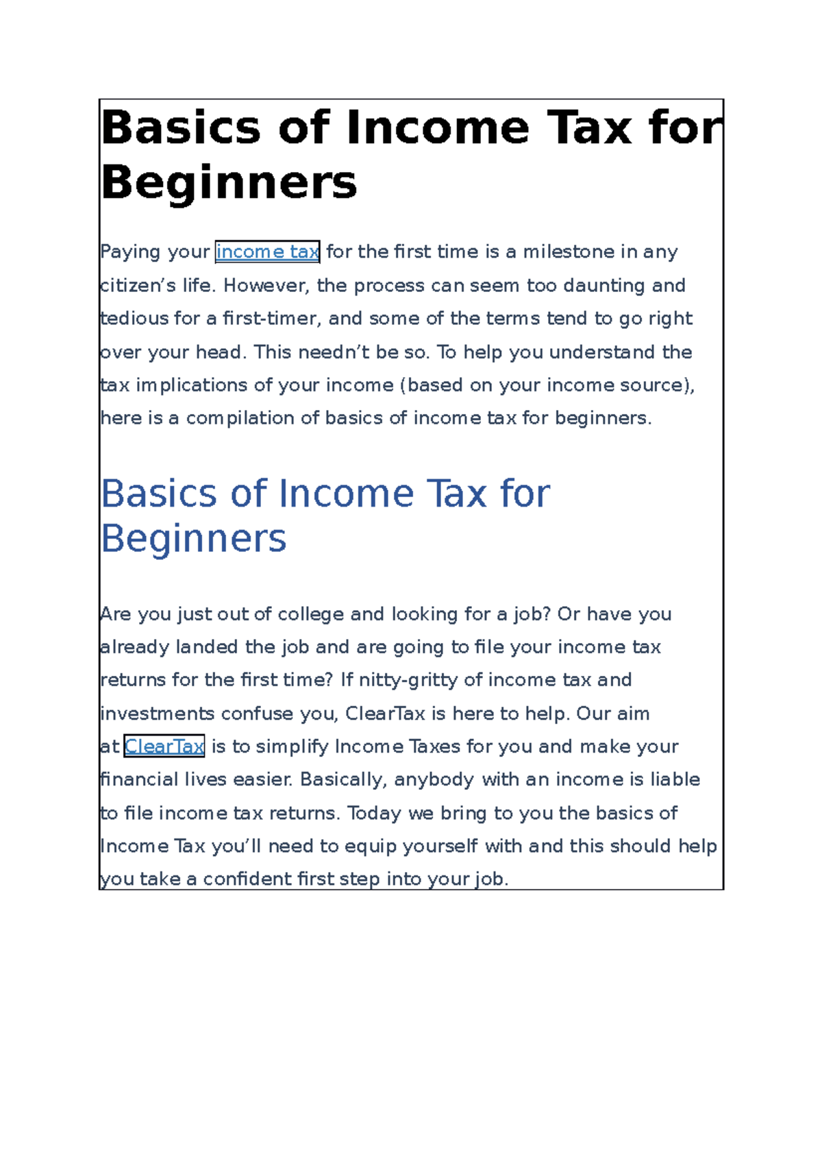 Basics of Tax for Beginners Basics of Tax for Beginners