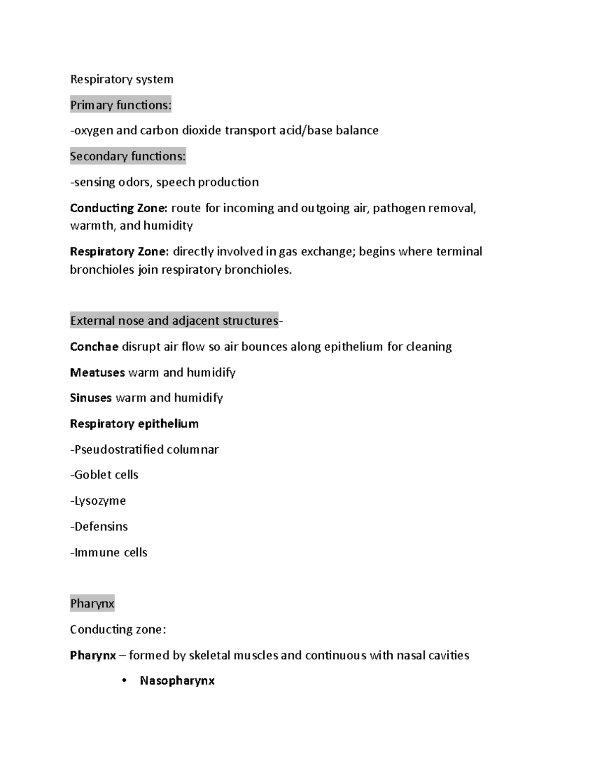 Respiratory system - Respiratory system Primary functions: -oxygen and ...