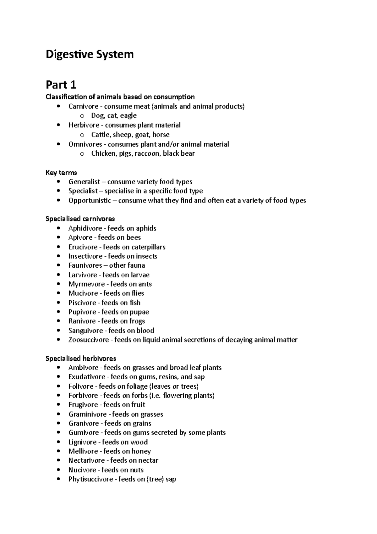 Digestive System - Digestive System Part 1 Classification of animals ...