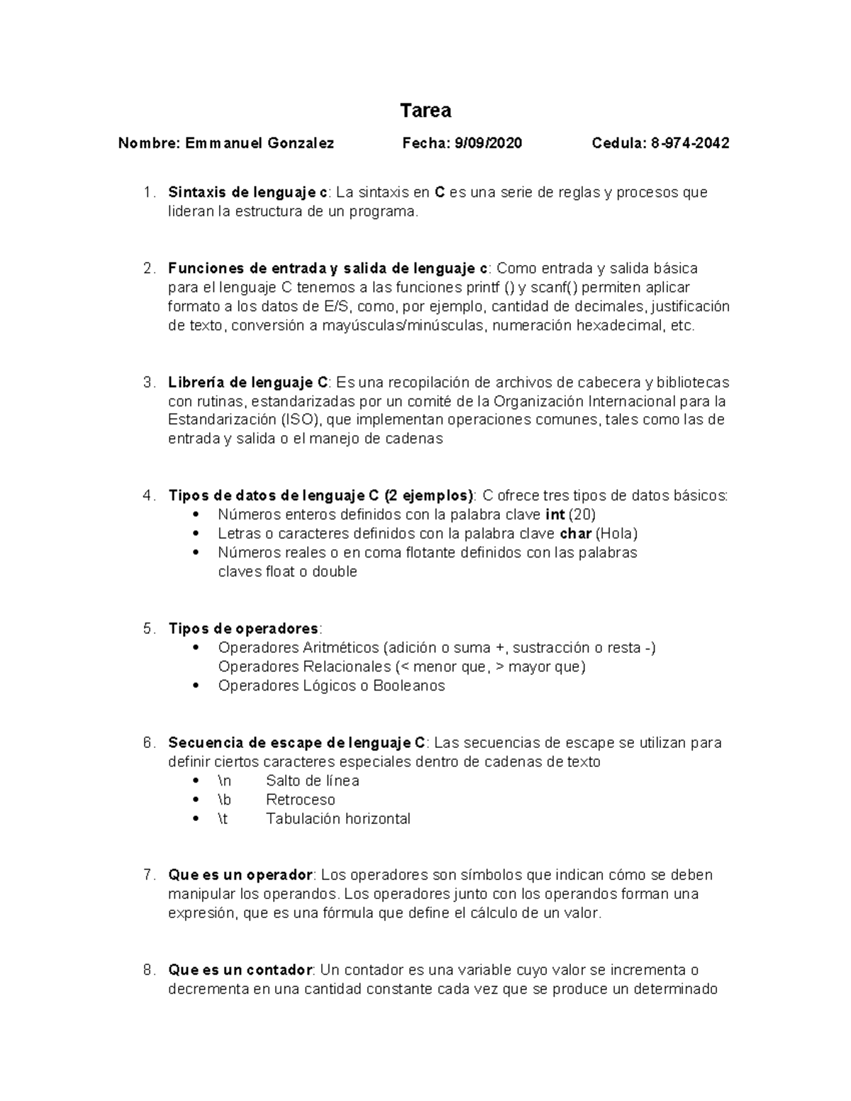 Tarea de programacion Sintaxis de lenguaje c La sintaxis en C es una