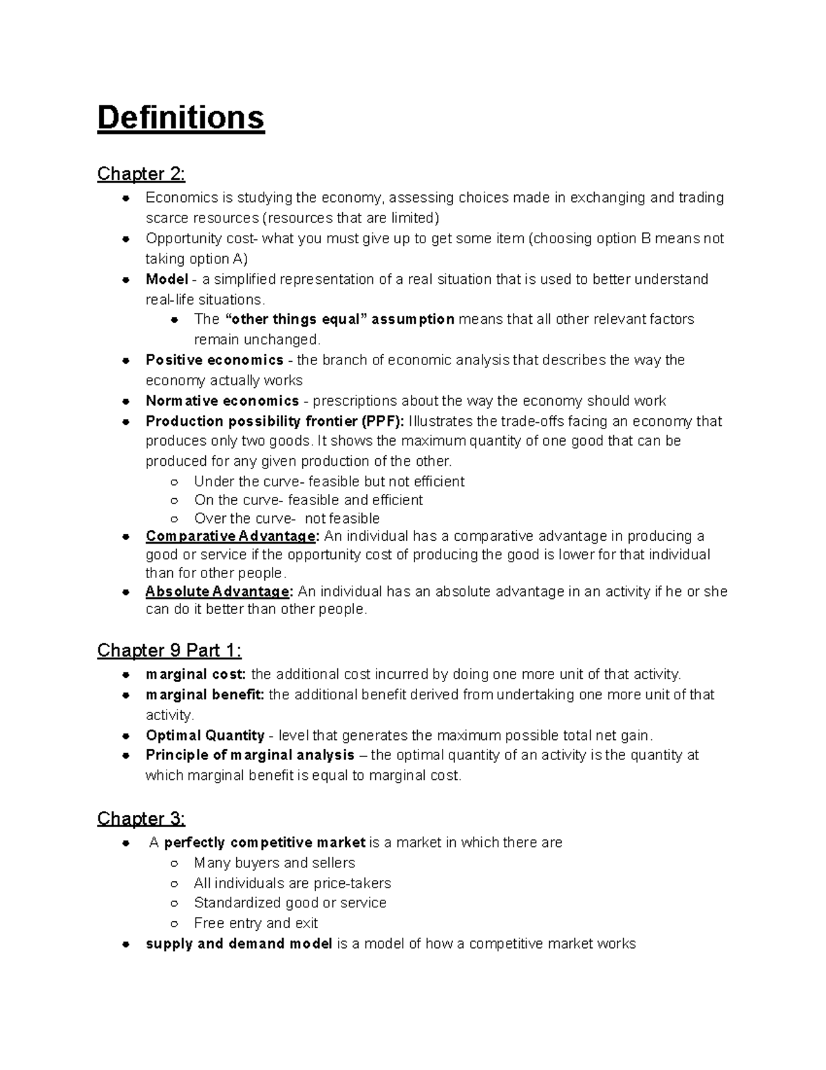 Econ 101 Final Exam Guide - Definitions Chapter 2: Economics Is ...