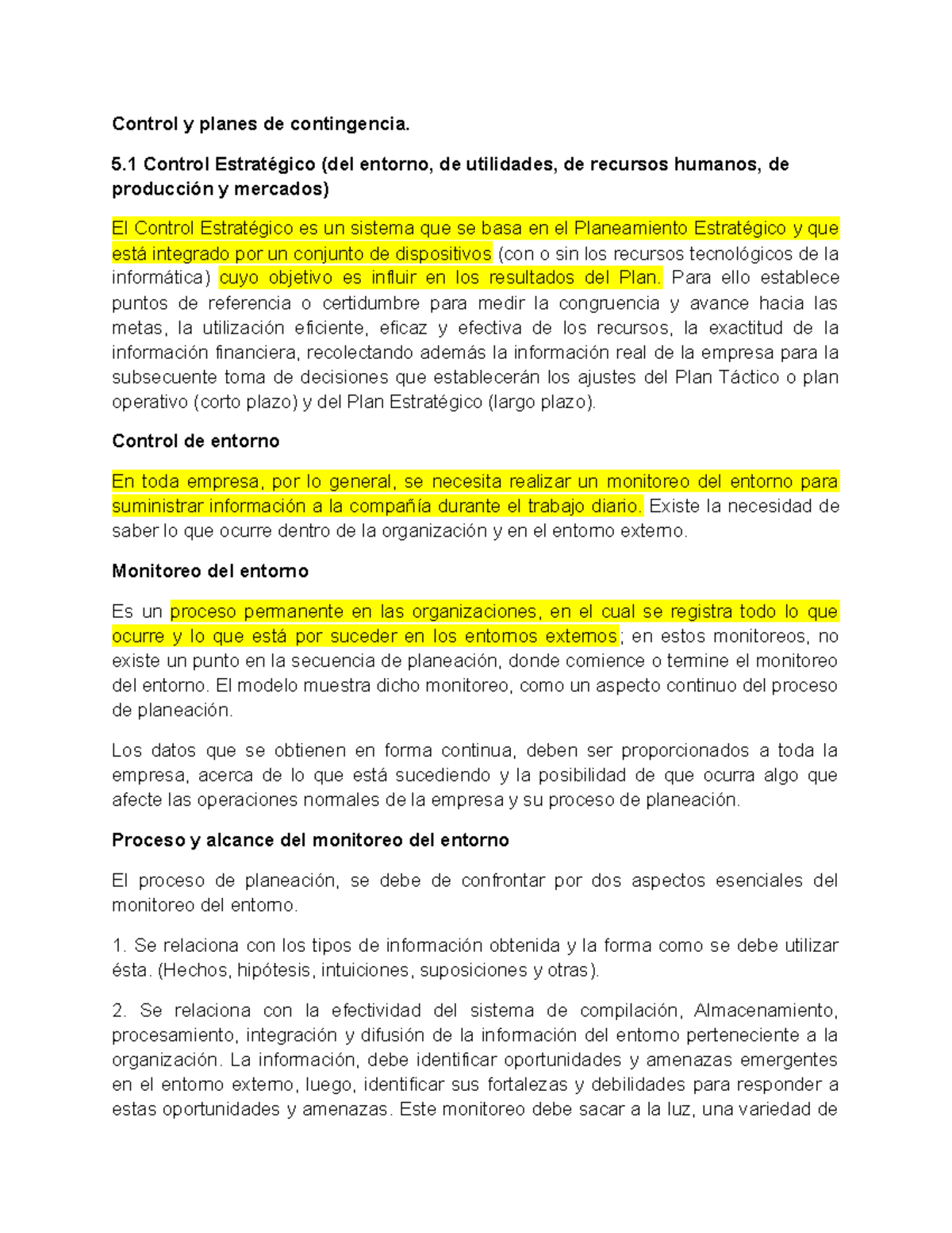 Control Y Planes De Contingencia, Administración Estratégica De Las ...