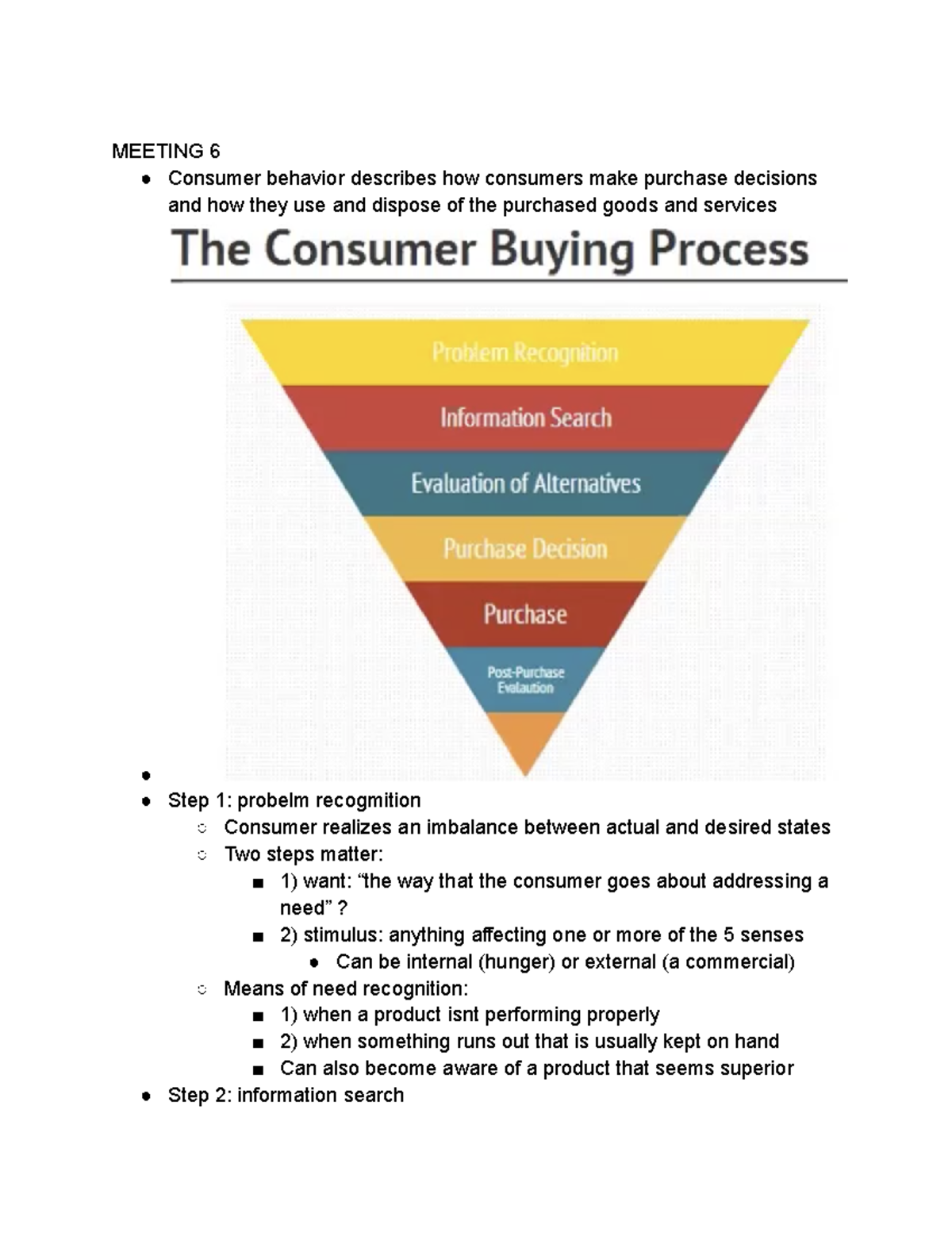 Marketing notes weeks 2-4 - MEETING 6 Consumer behavior describes how ...