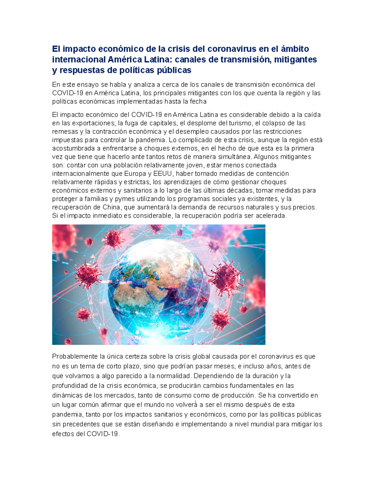 Impacto Economico - El impacto económico de la crisis del coronavirus ...