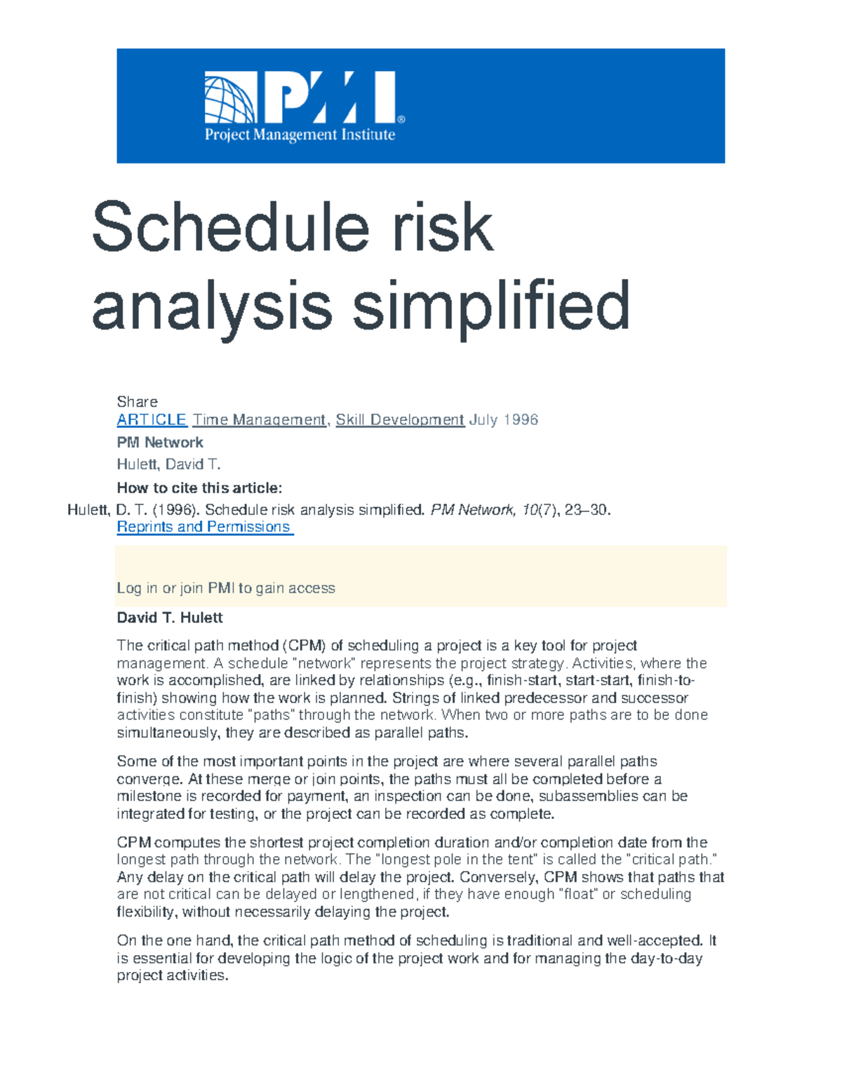1. Schedule risk analysis simplified - Schedule risk analysis ...