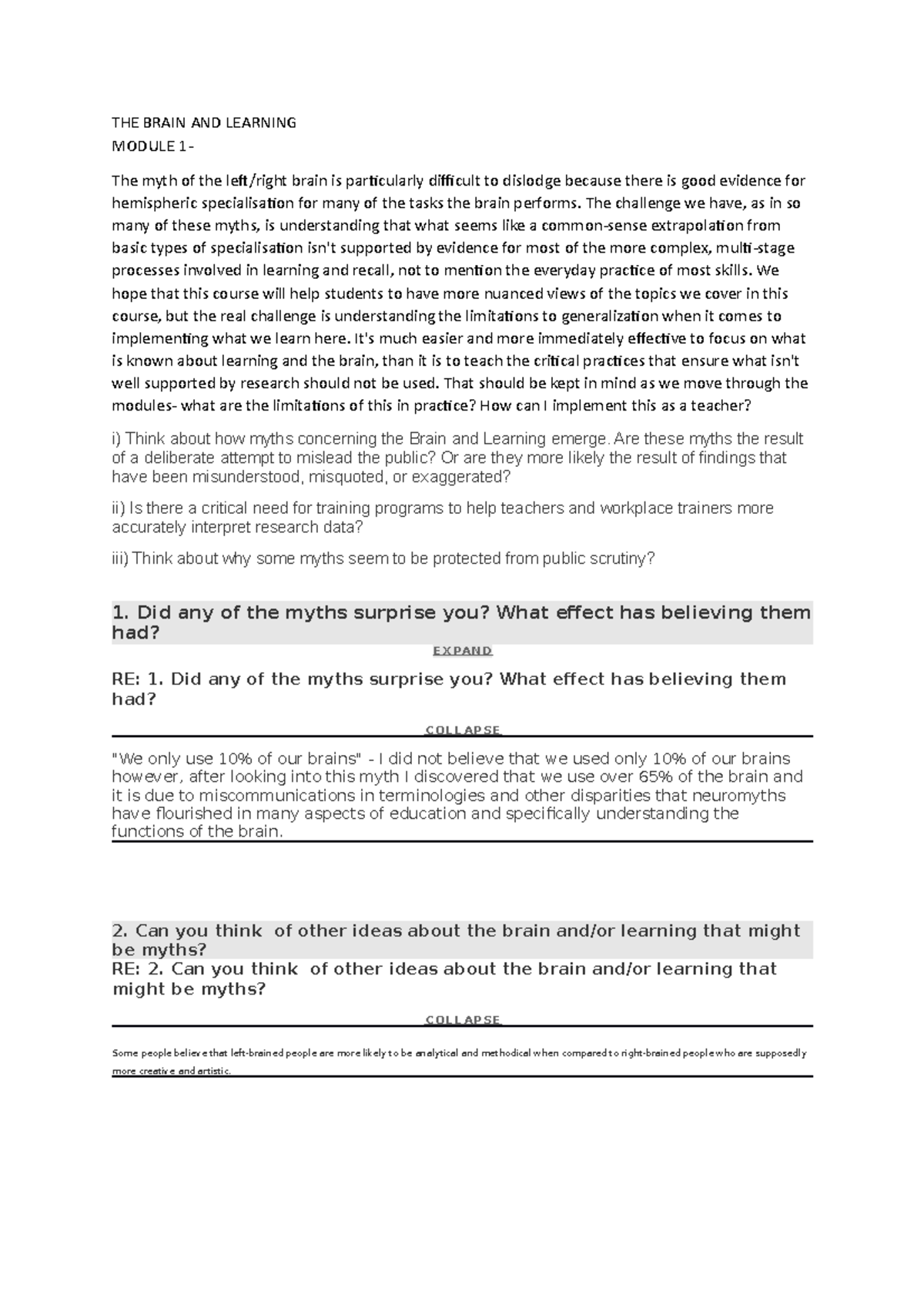 The brain and learning mod 1 the brain and learning module 1 the