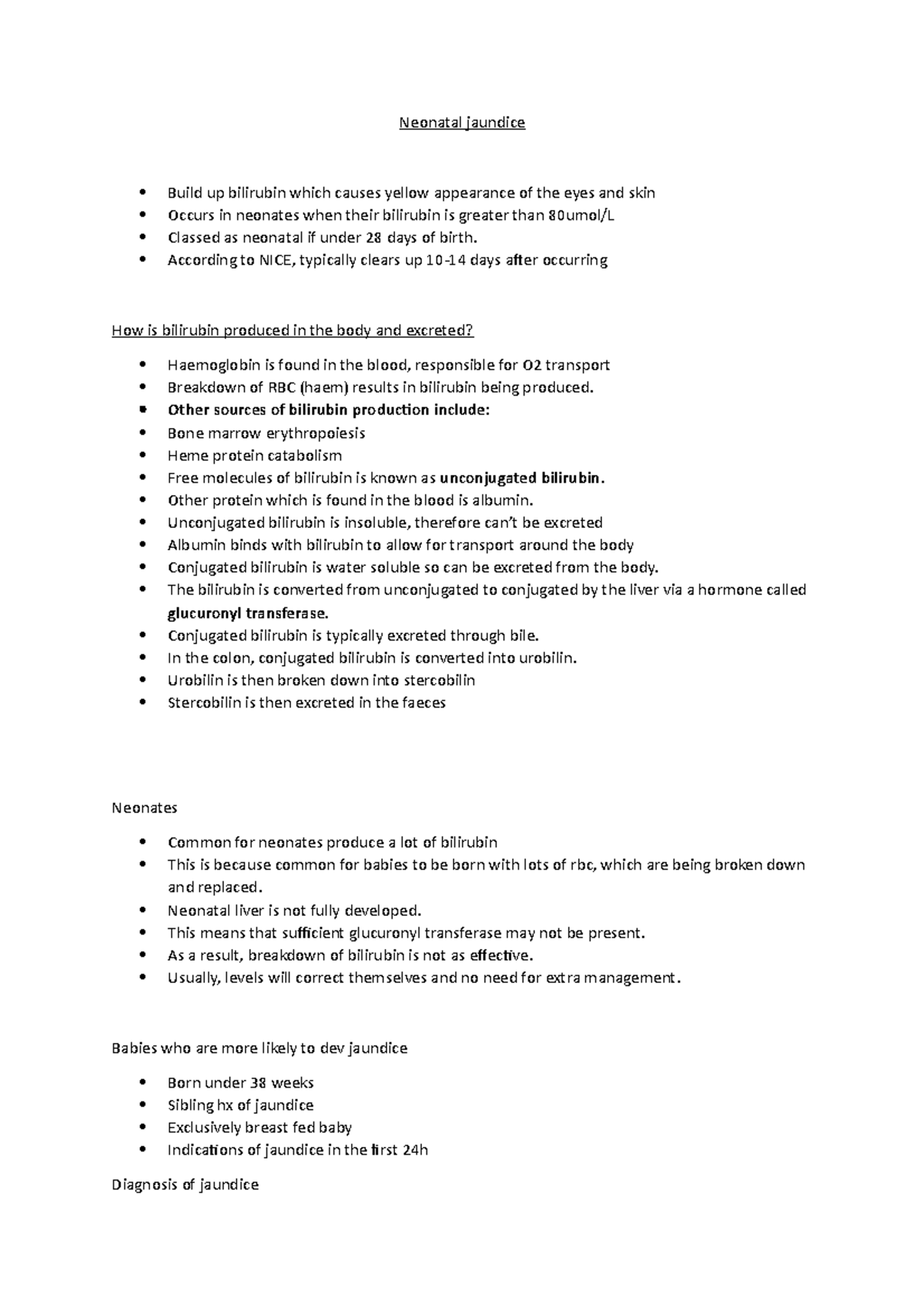 Neonatal Jaundice - Summary Of Said Topic - Neonatal Jaundice Build Up 